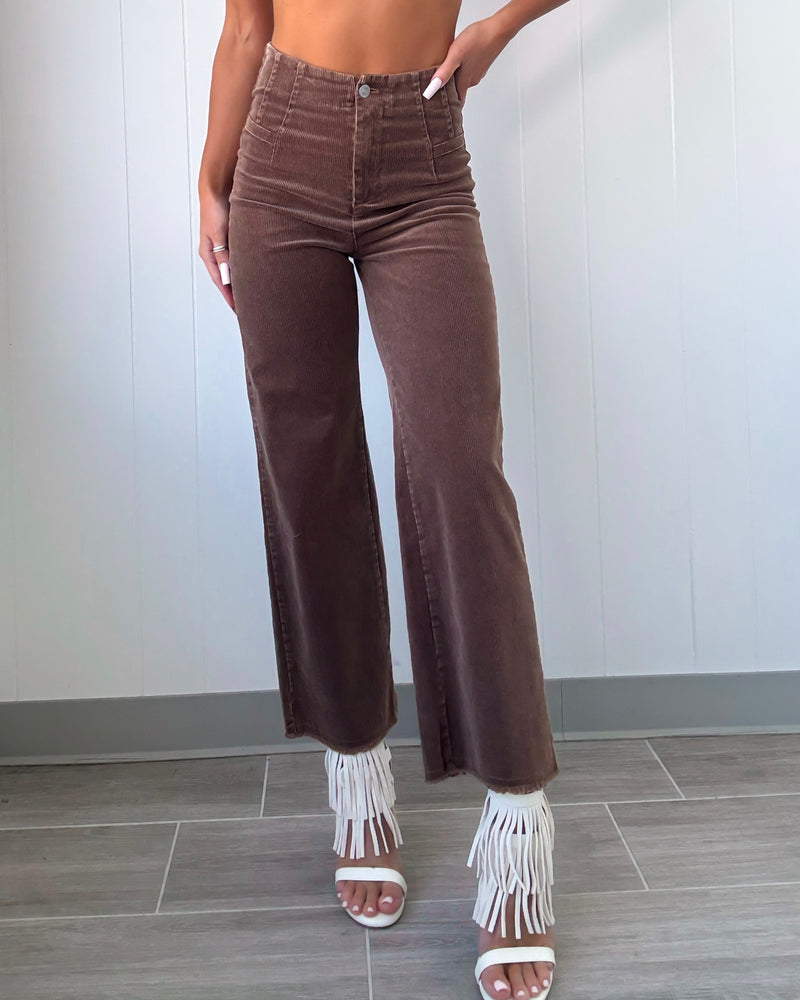 Jessie Corduroy Raw Hem Pants - Brown