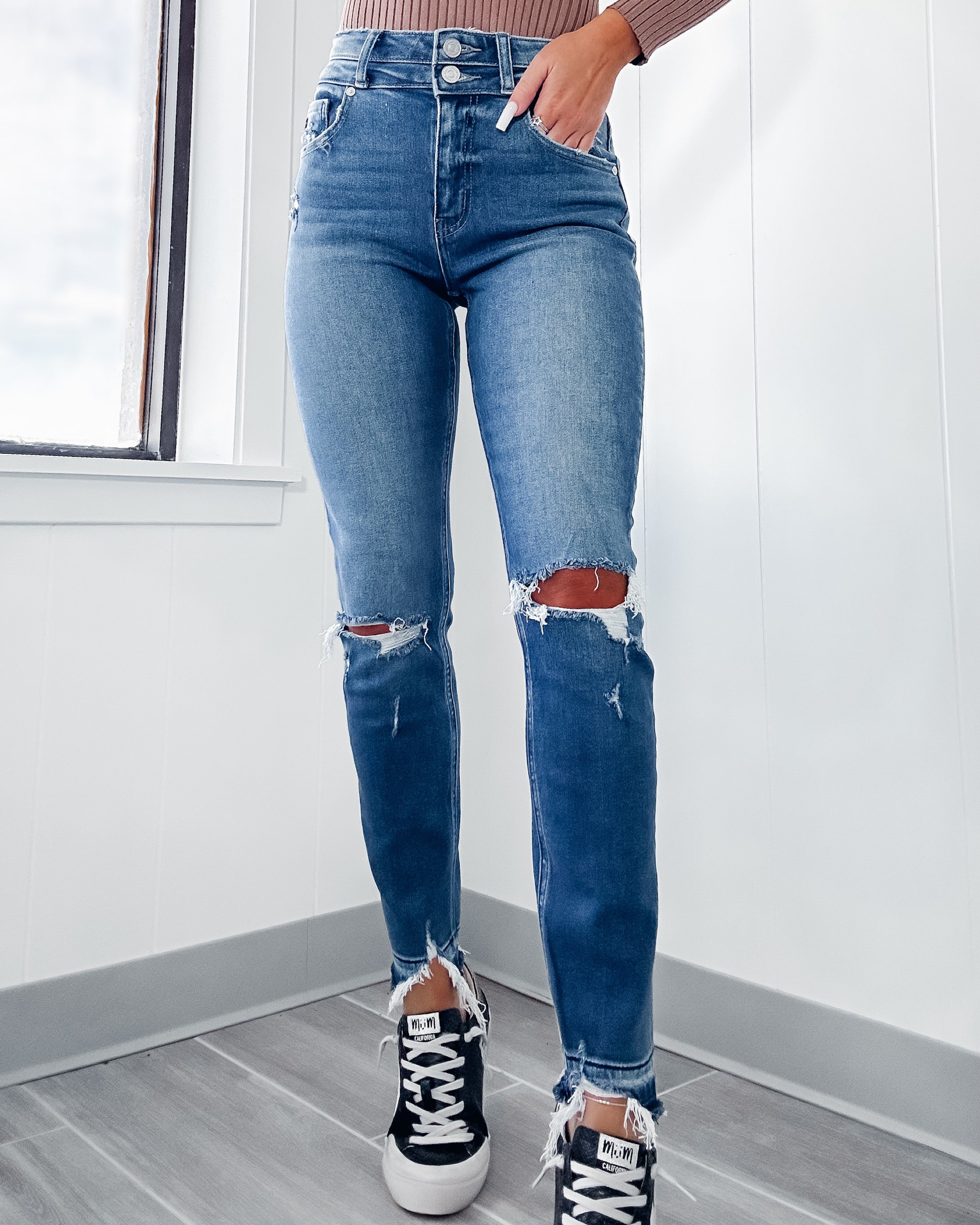 Ariel High Rise Slim Straight Jeans - Medium Wash