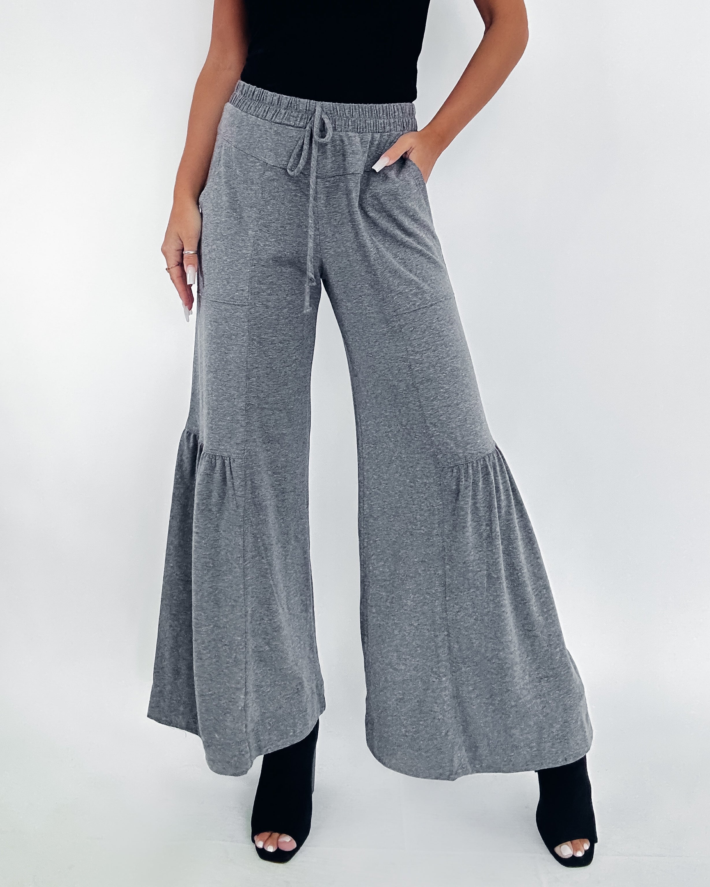 Wherever You Go Tie Pants- Charcoal