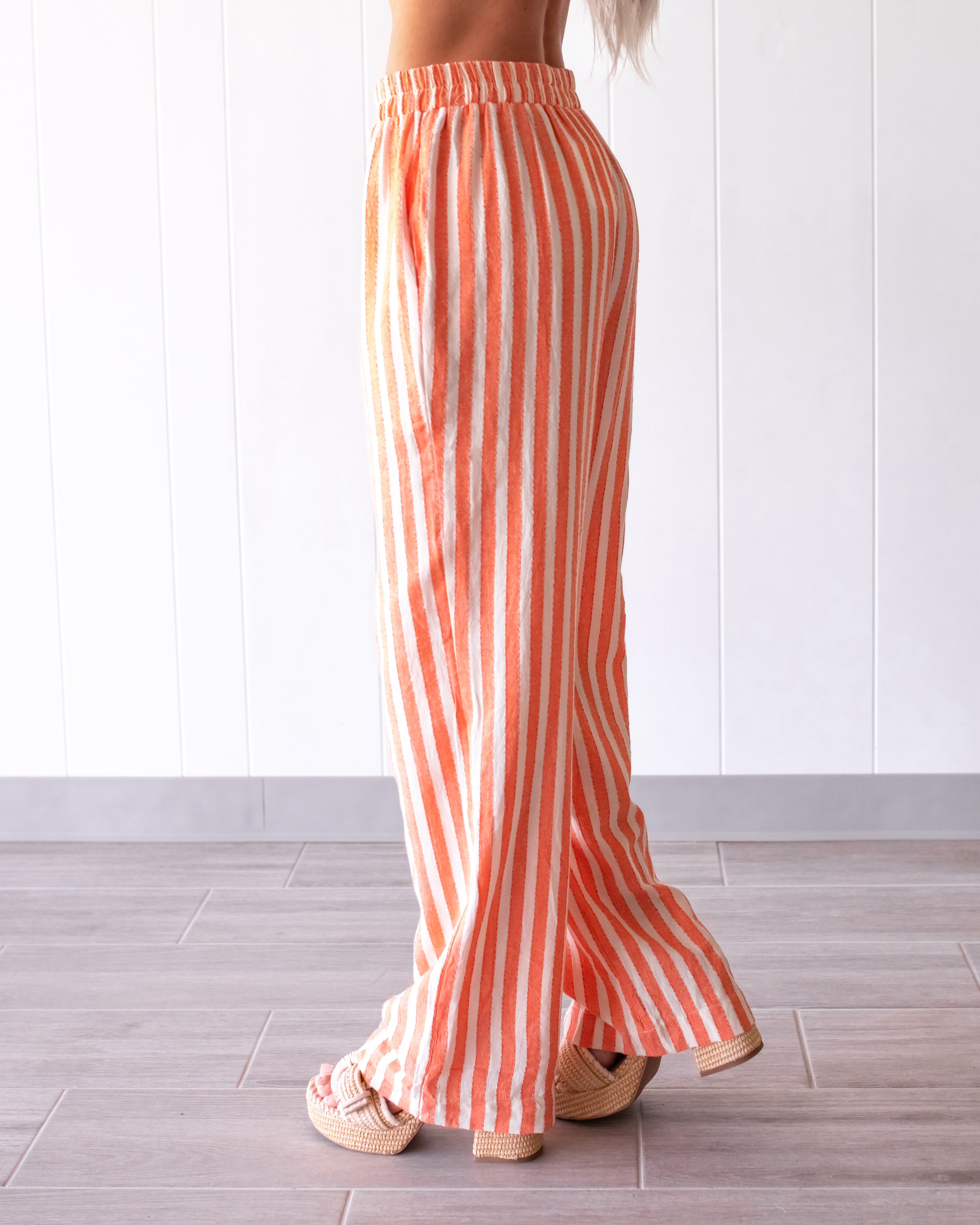 Vacation Stripe Wide Leg Pants - Coral