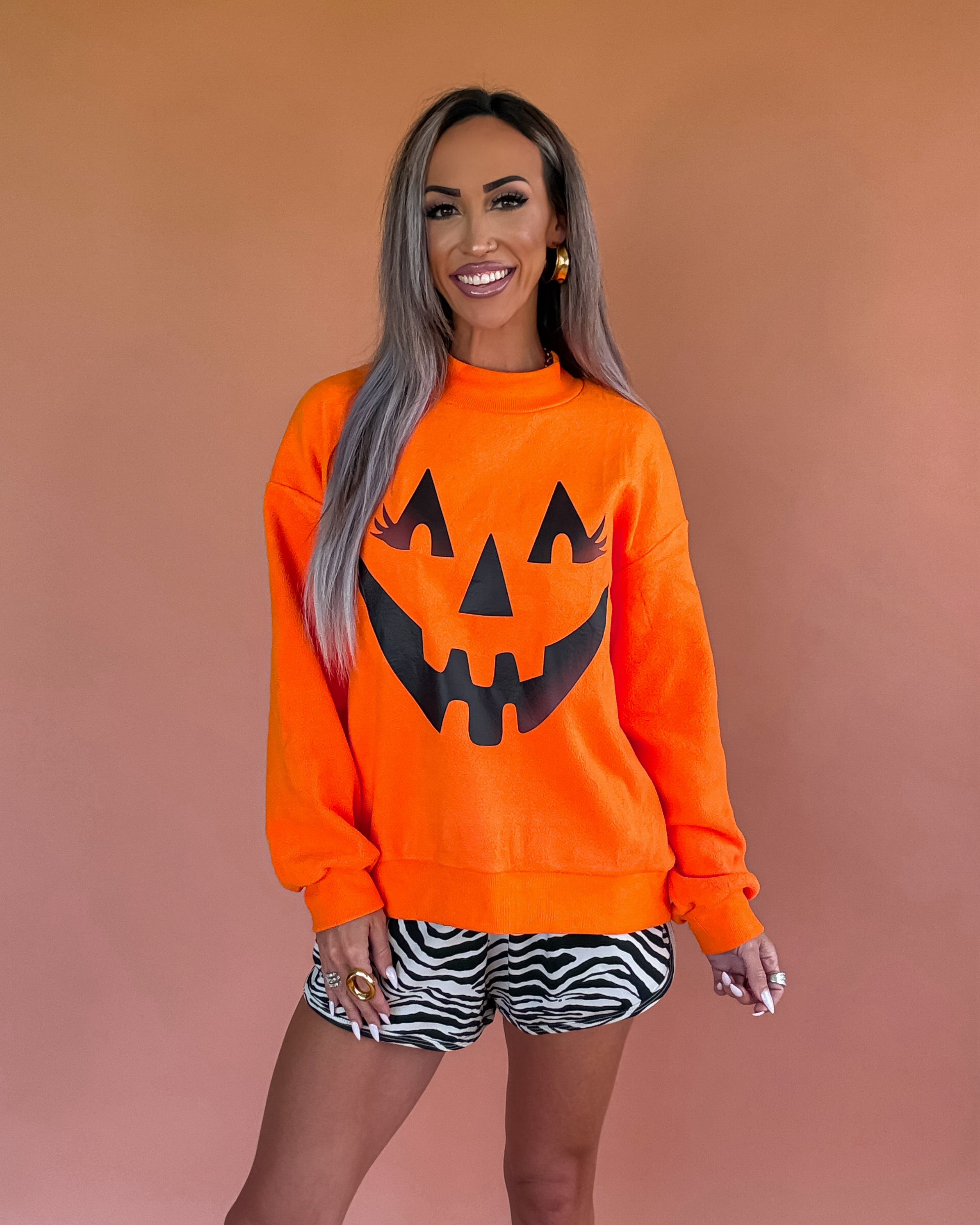 Spooky Graphic Mock Neck Sweatshirt - Orange