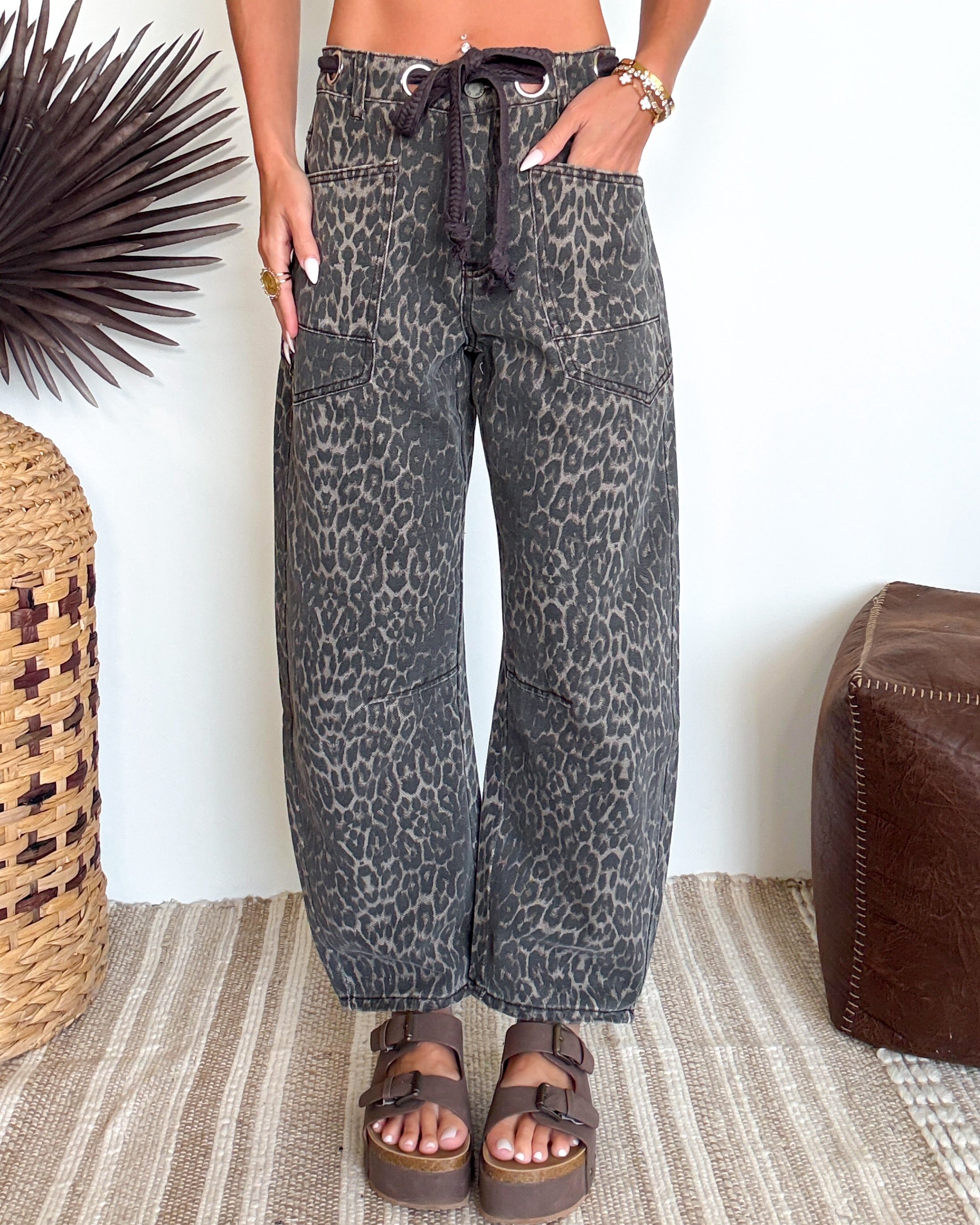 Wild Stride Leopard Barrel Jeans