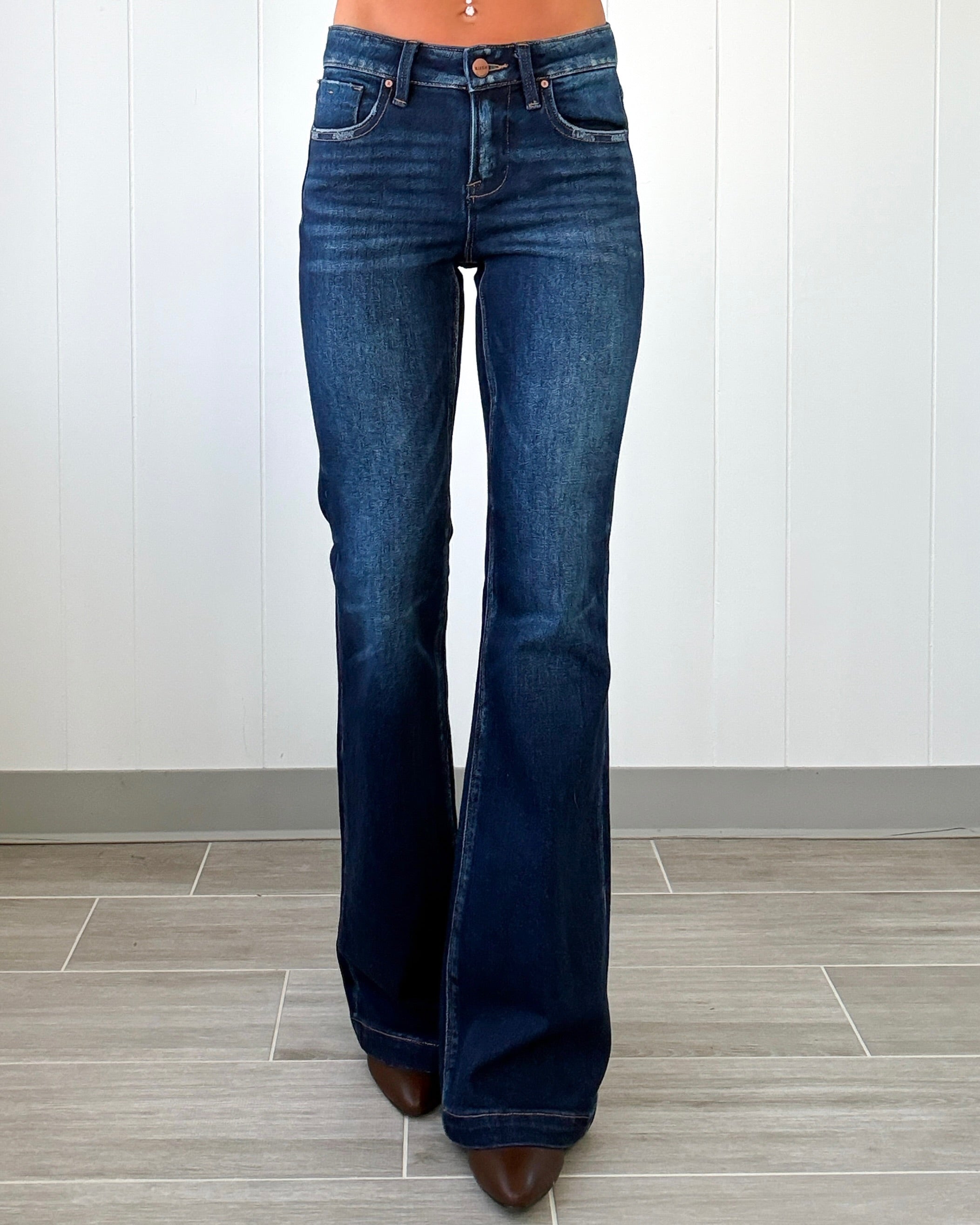 Kenzie Low Rise Flare Jeans - Dark Wash