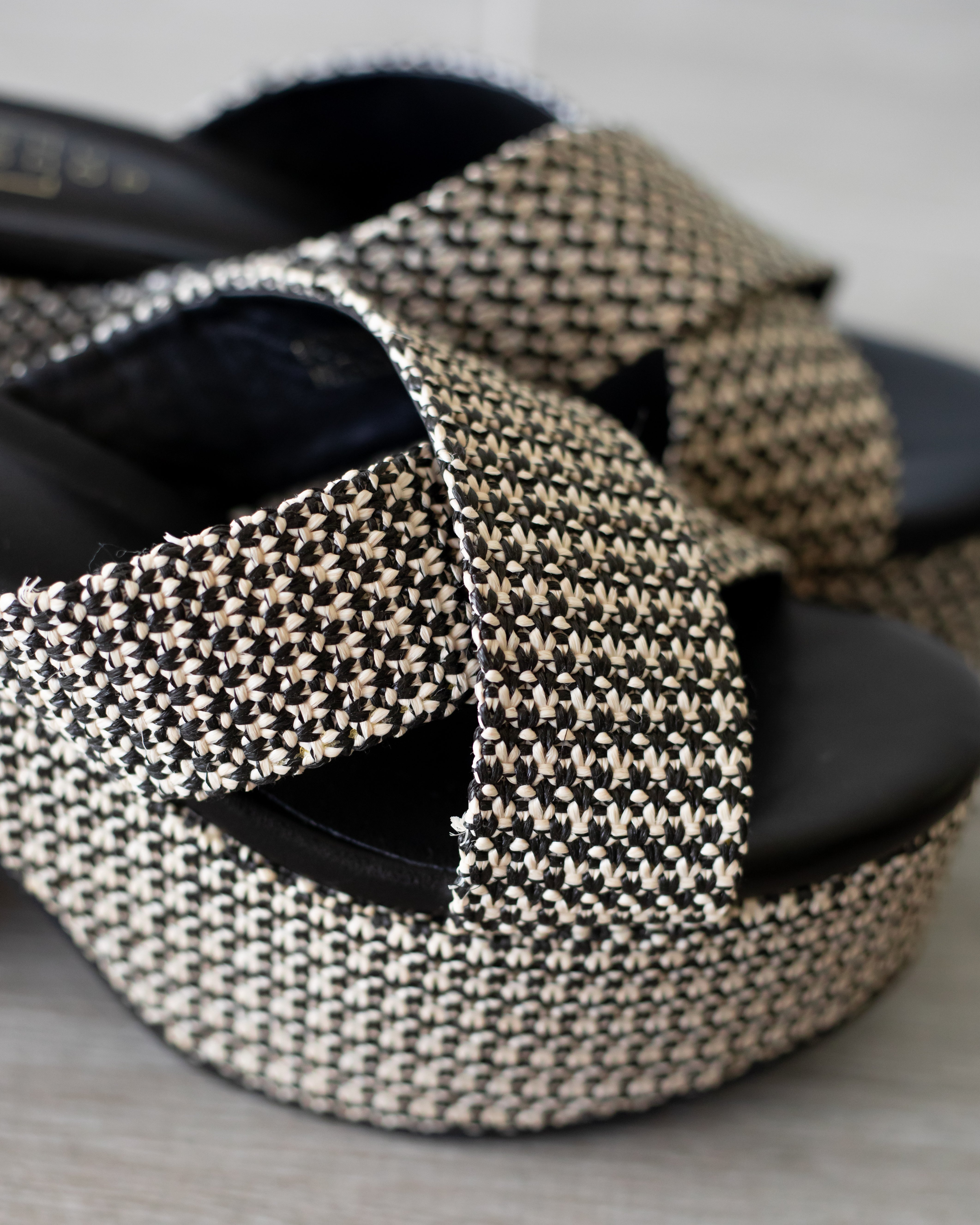 Imelda Chunky Platform Woven Sandal - Black + White
