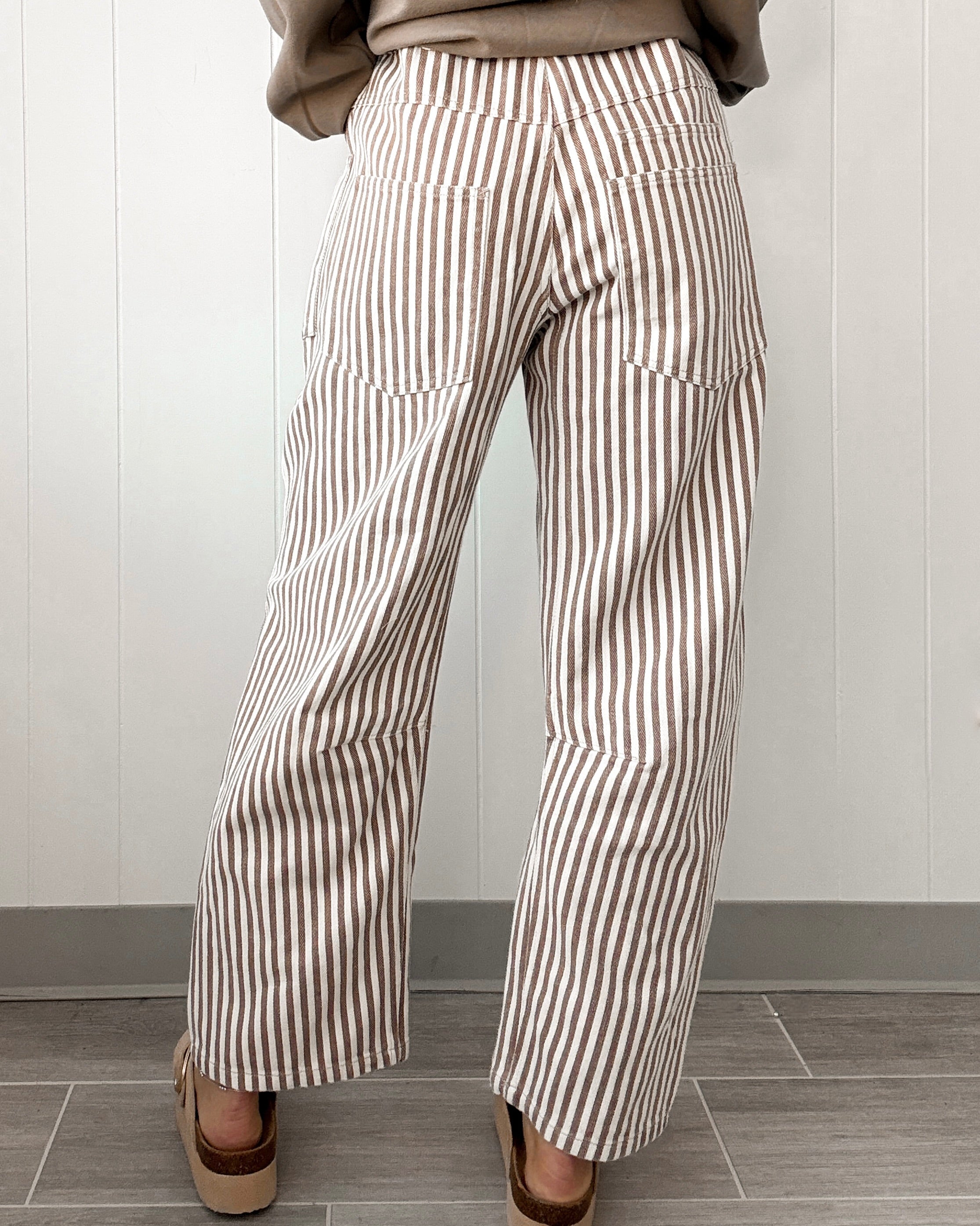 Claire Striped Twill Barrel Pants - Mocha Brown