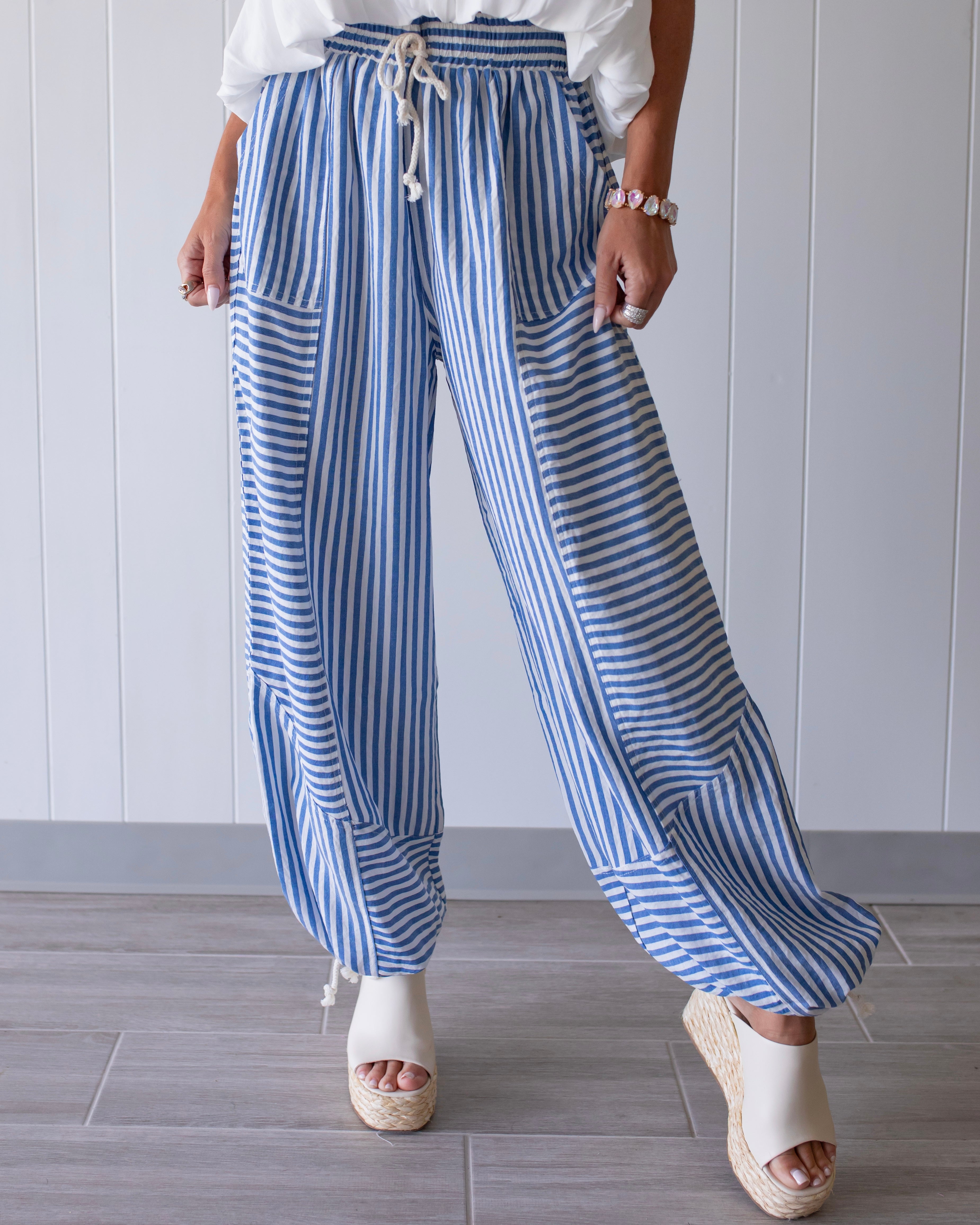 Girly Stripe Patchwork Joggers - Blue