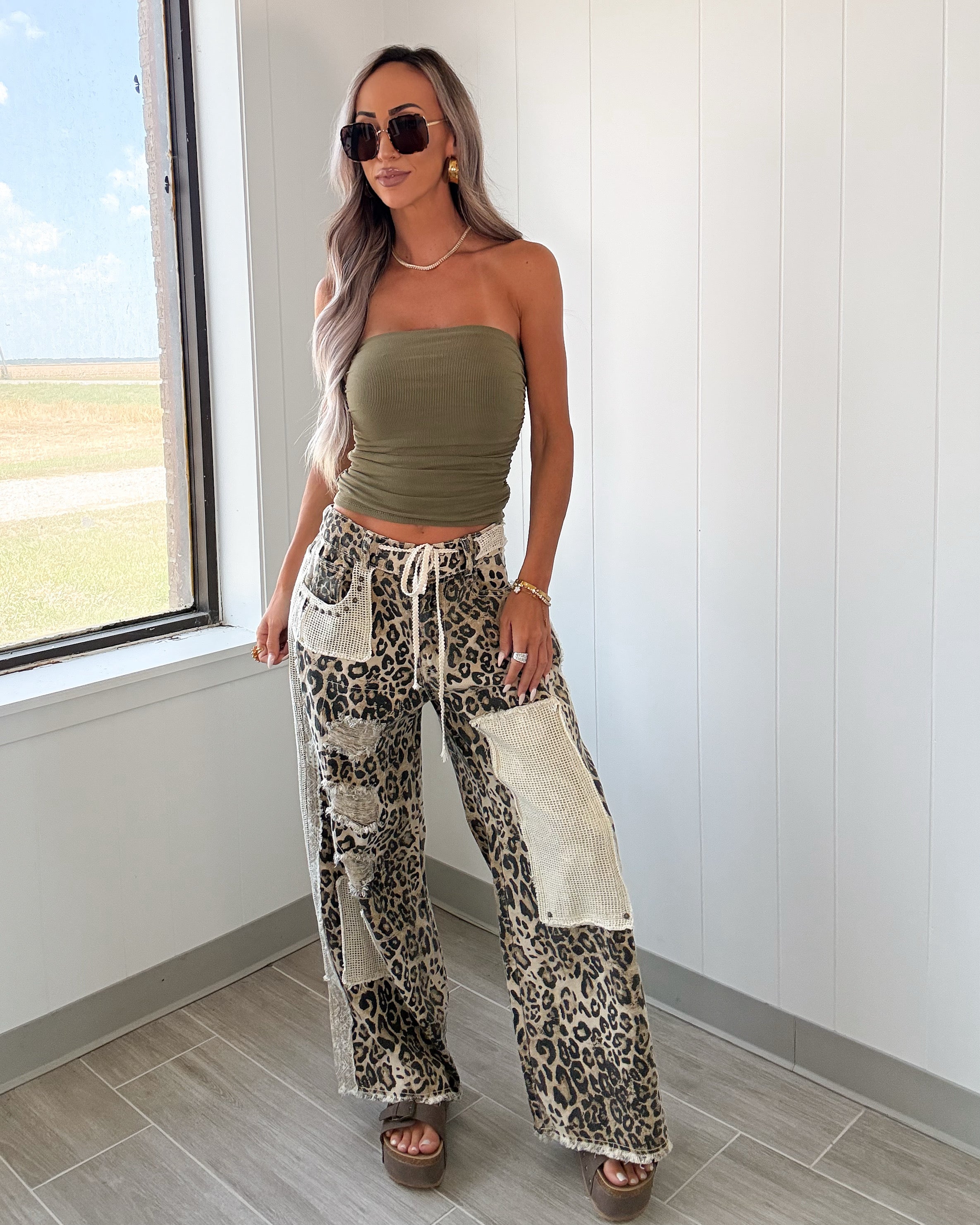 Wild & Woven Leopard Crochet Pants