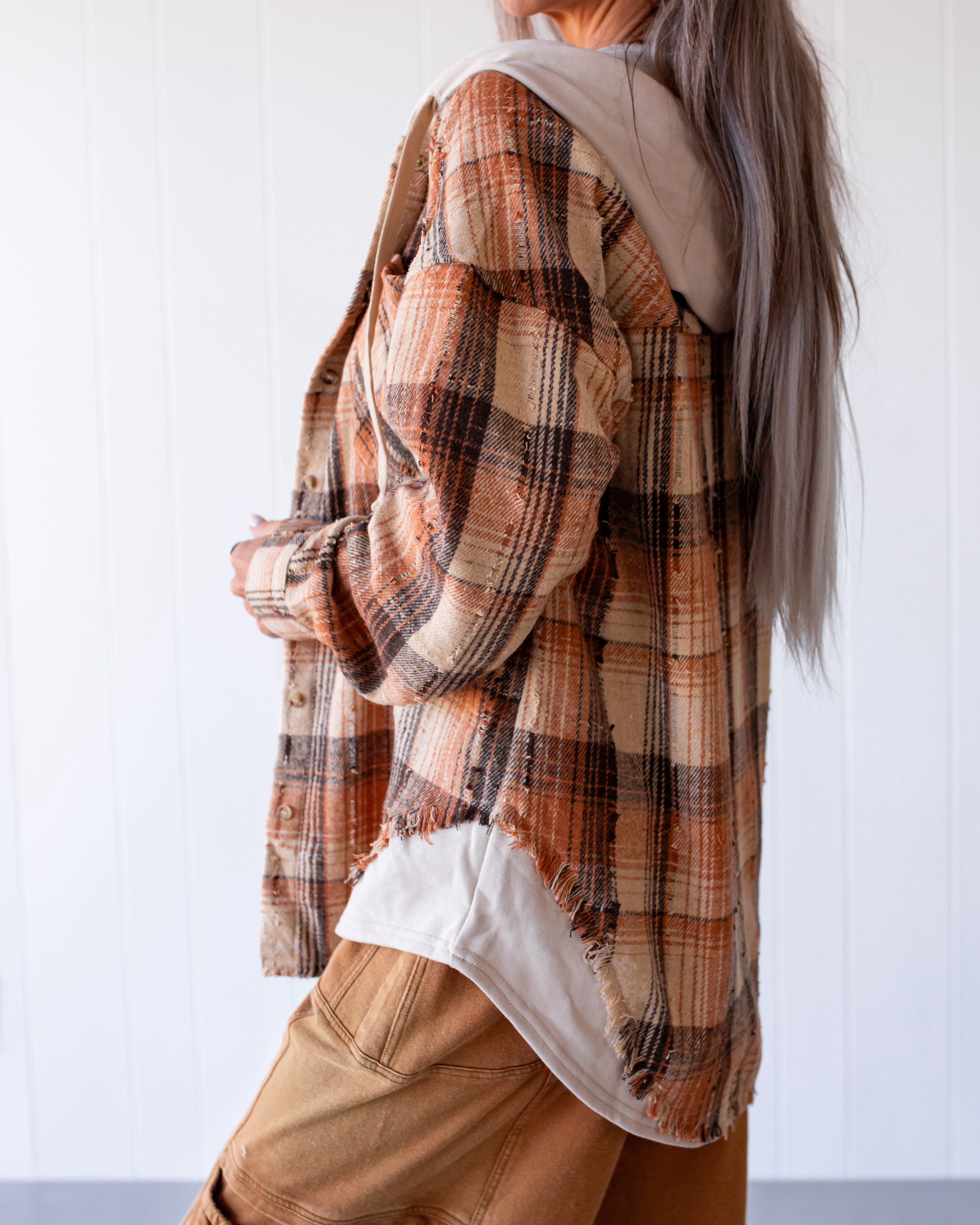 Cozy Cabin Hooded Flannel - Caramel