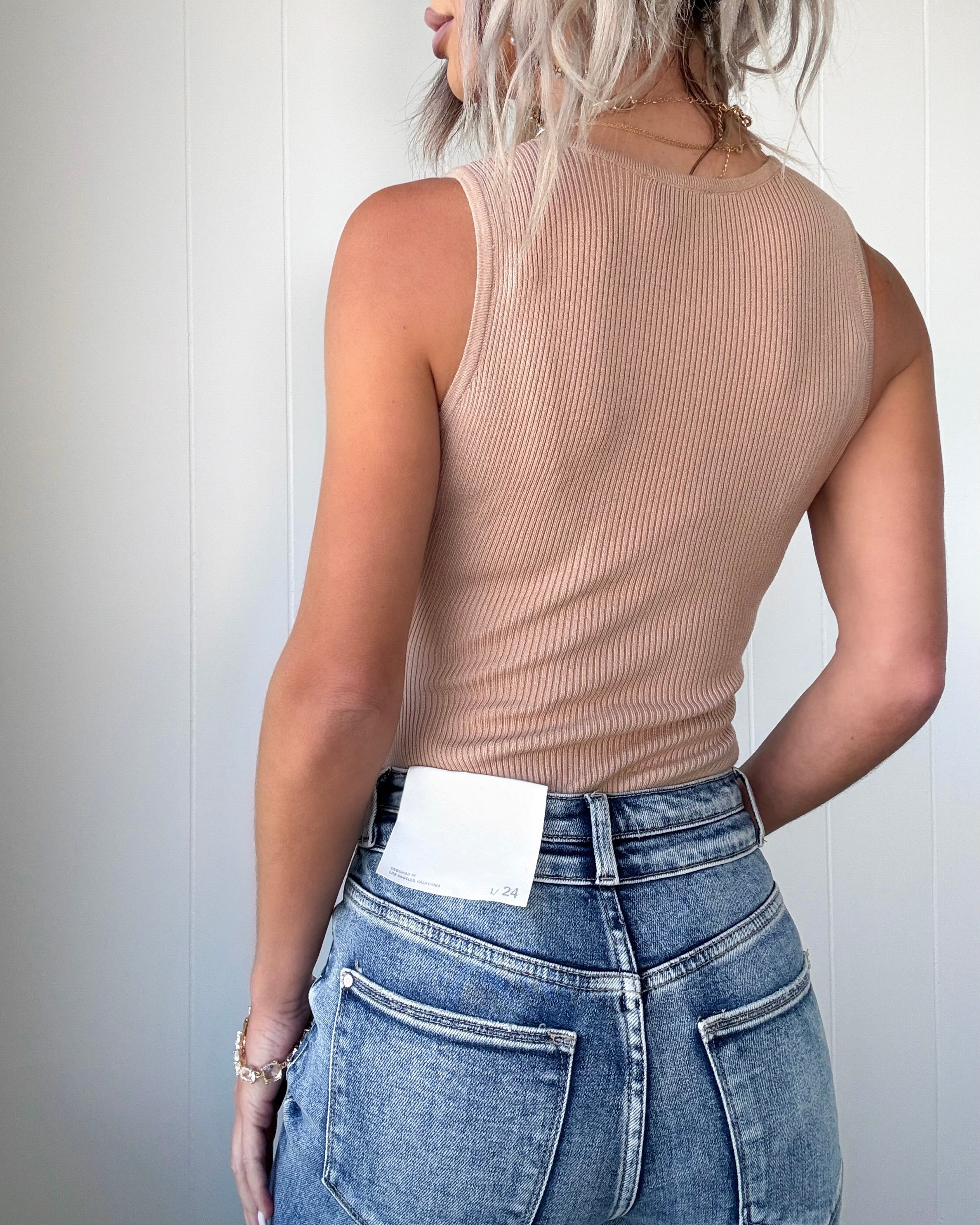 Fine Lines Tank Bodysuit - Sand