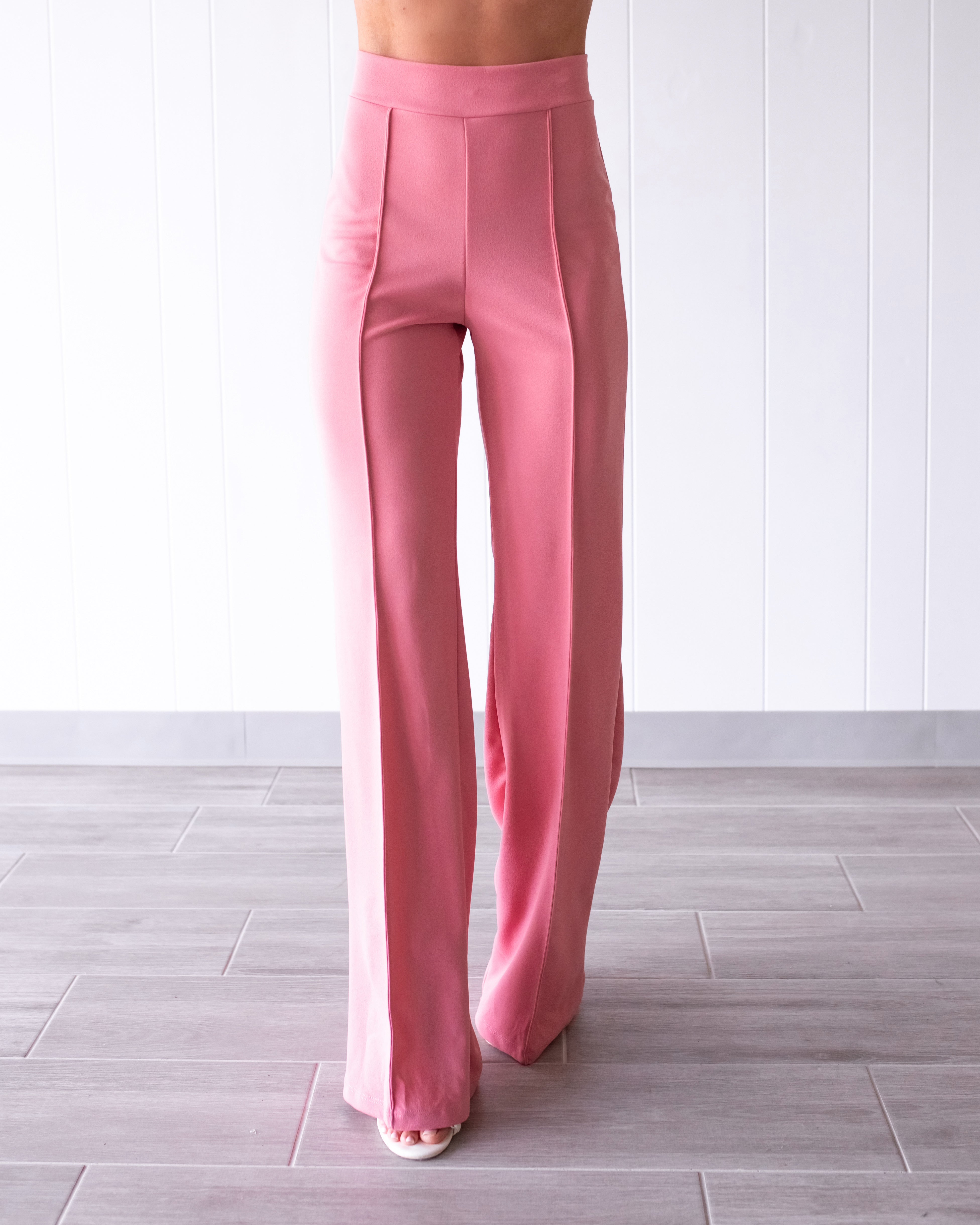 Business Or Pleasure Pleated Flare Pants - Coral Pink