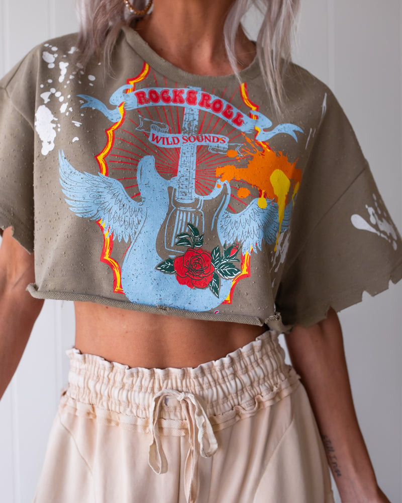 Wild Heart Graphic Crop Tee - Sage