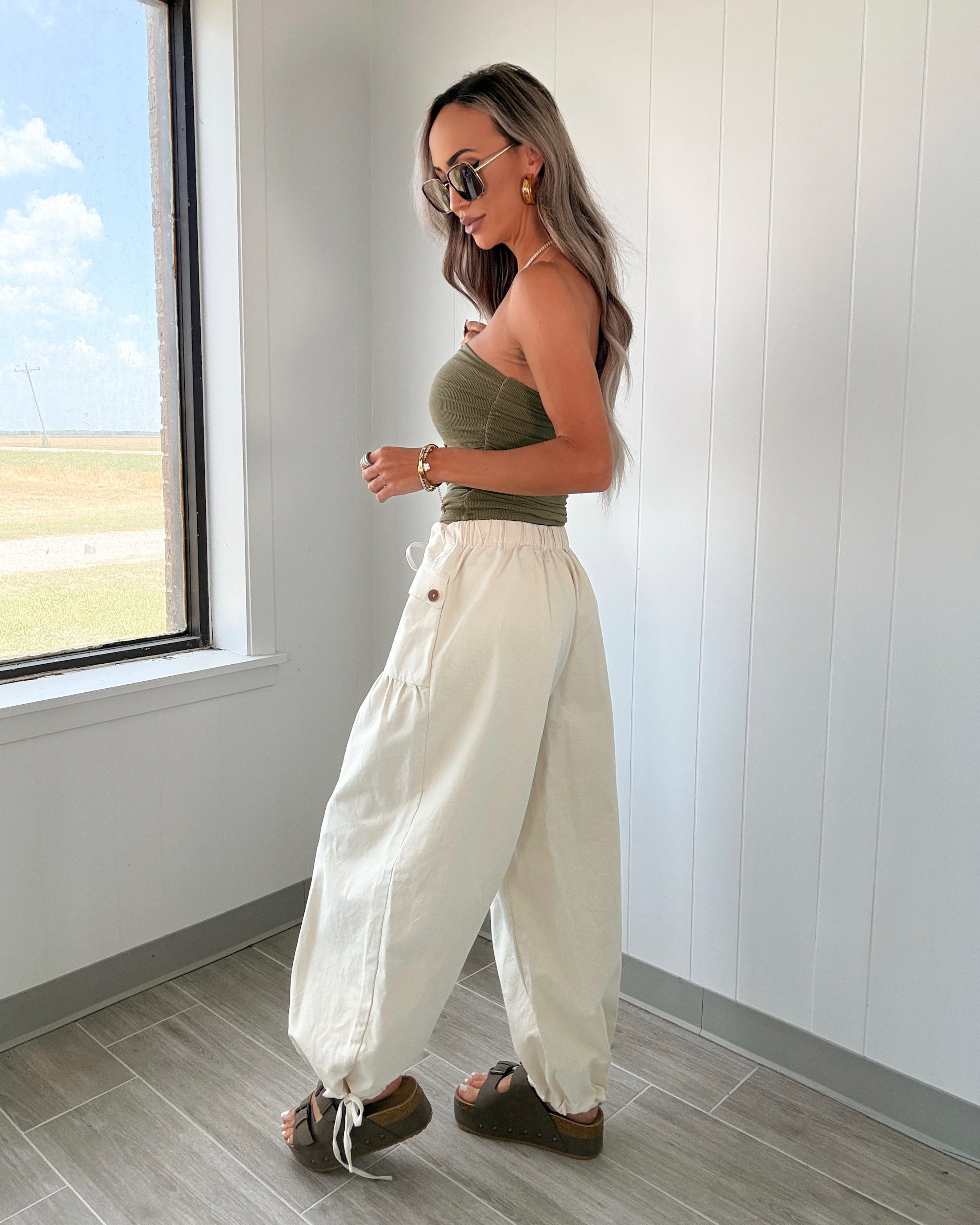 Sloane Tie Detail Pant - Ivory