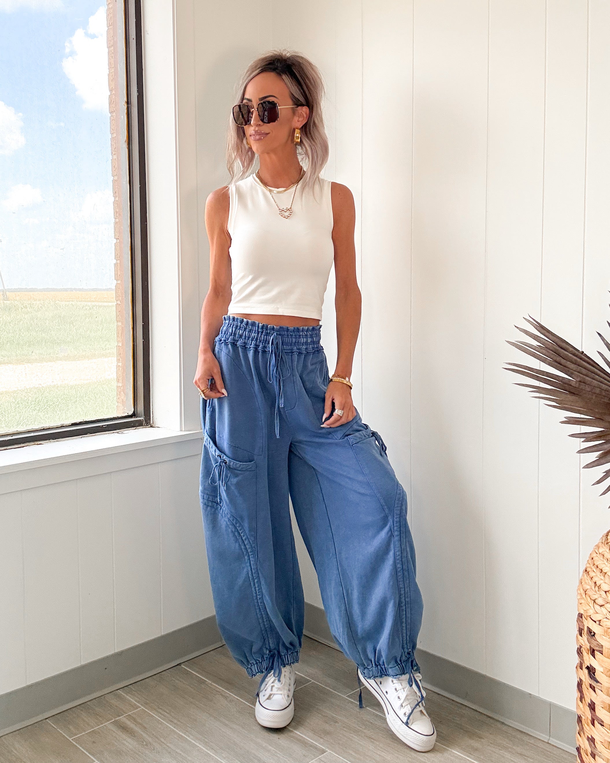Rosie Balloon Tie Pants - Blue