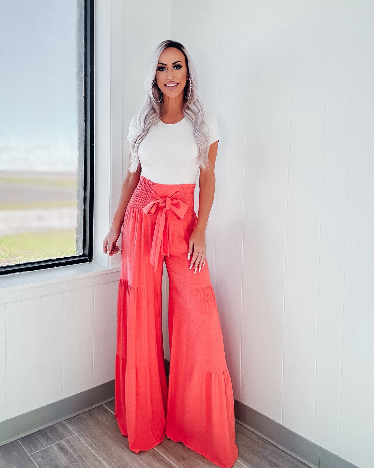 Feel's Good To Be Me Tiered Palazzo Pants - Coral