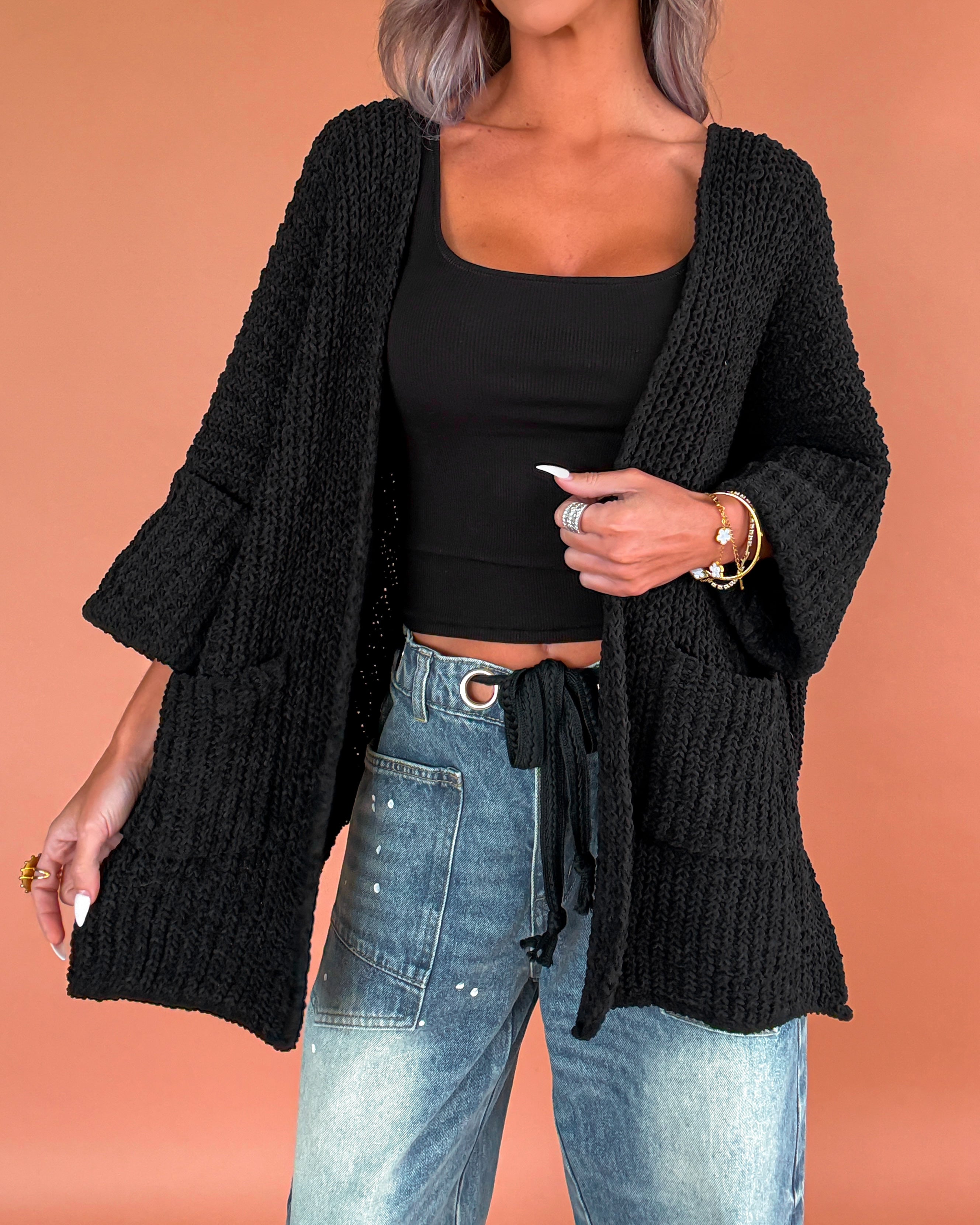 Cozy Era Hi-Lo Cardigan - Black