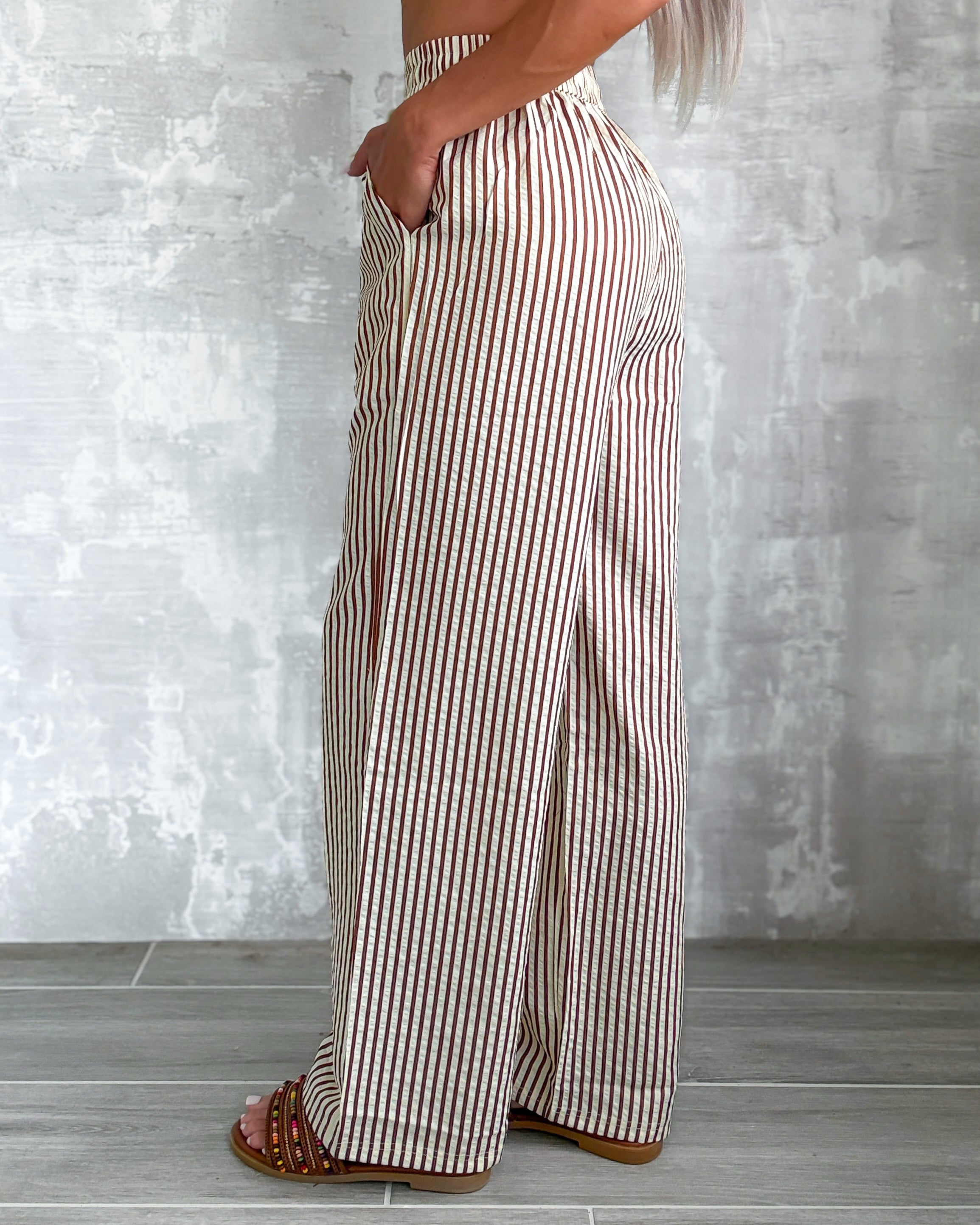 Bayside Striped Pants - Espresso