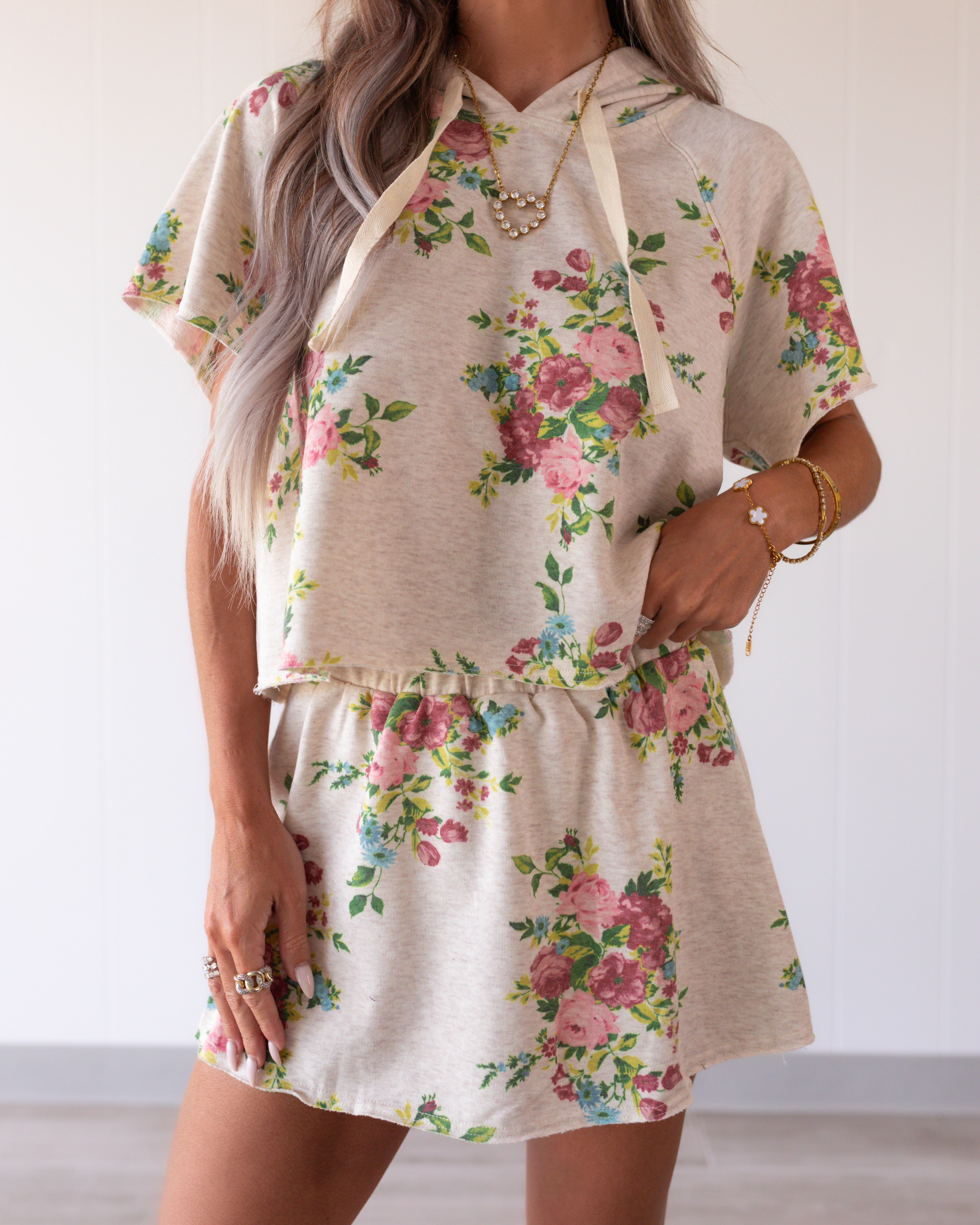 Blooming Bliss Hoodie & Skort Set - Oatmeal