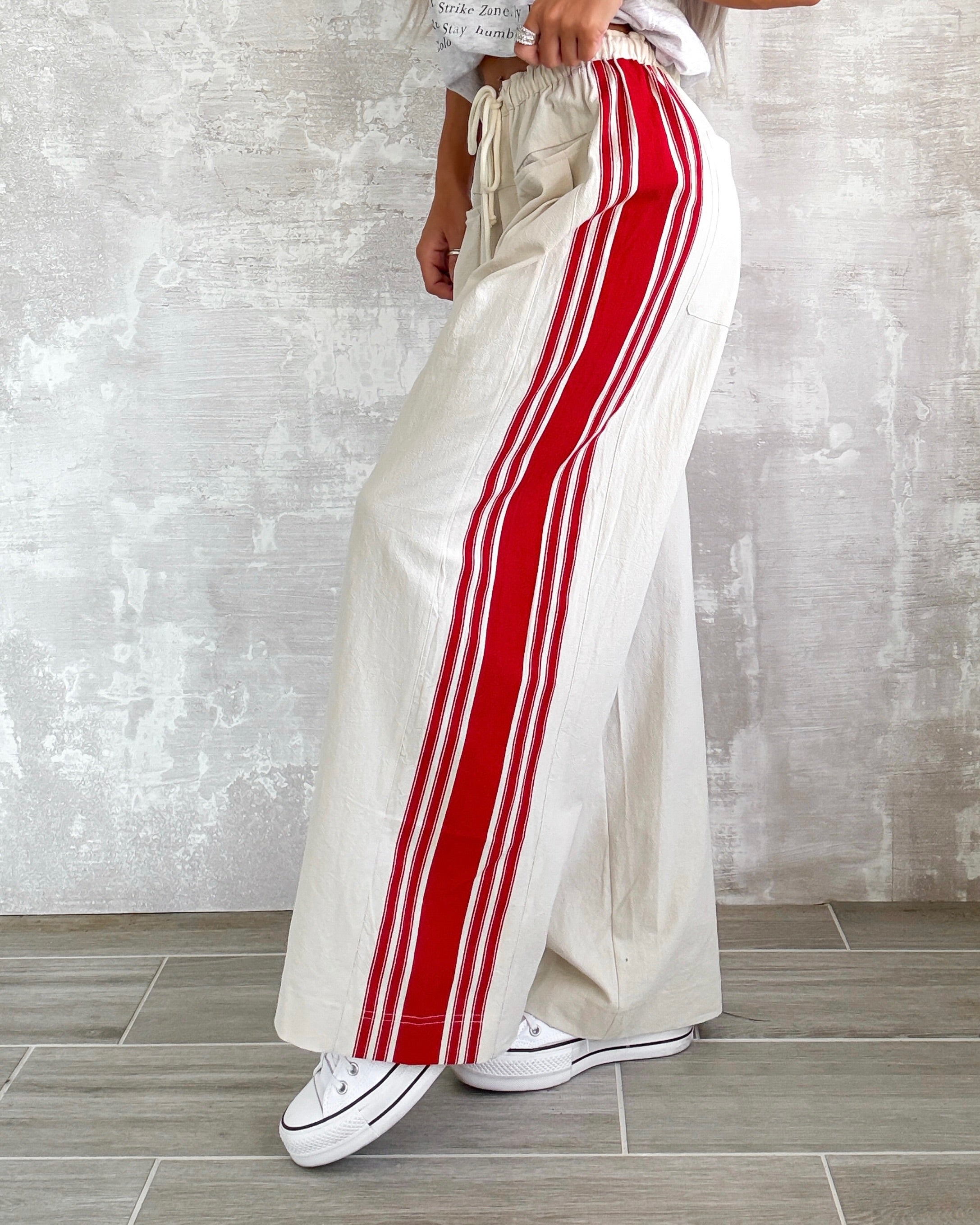 Champs Striped Wide Leg Pants - Ivory