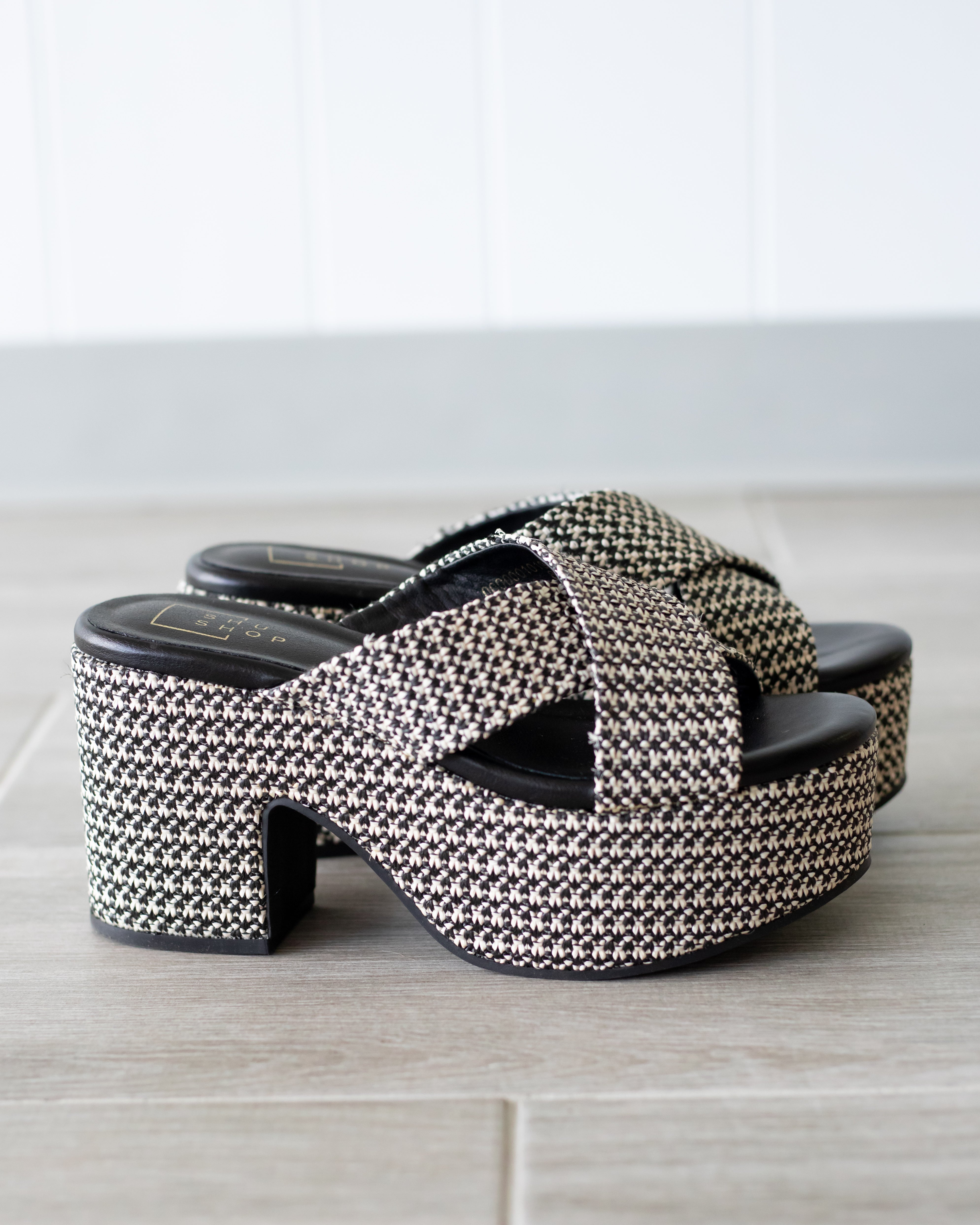 Imelda Chunky Platform Woven Sandal - Black + White