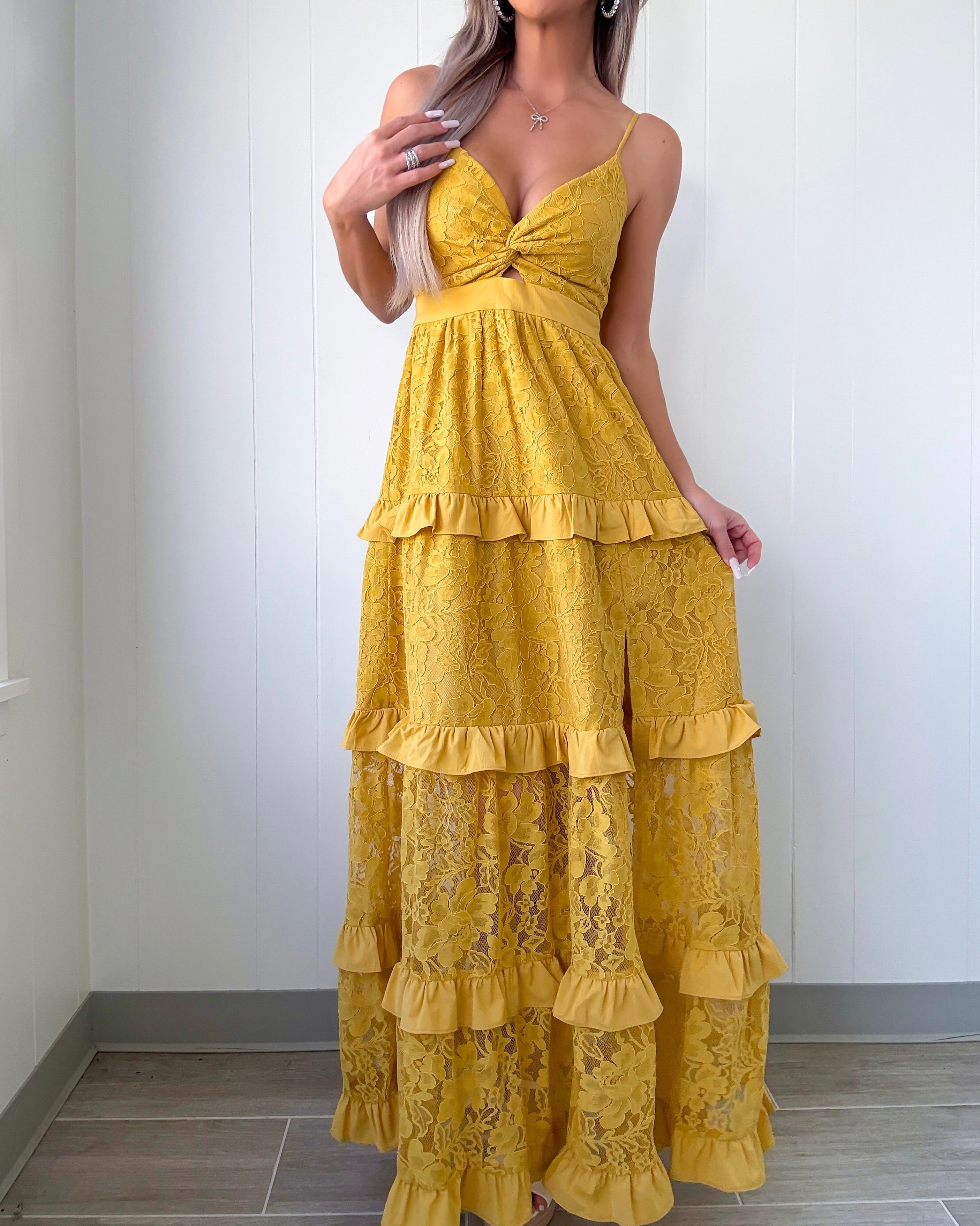 Golden Belle Maxi Lace Dress - Mustard | Bar T Boutique LLC Golden Belle Maxi Lace Dress - Mustard | Bar T Boutique LLC