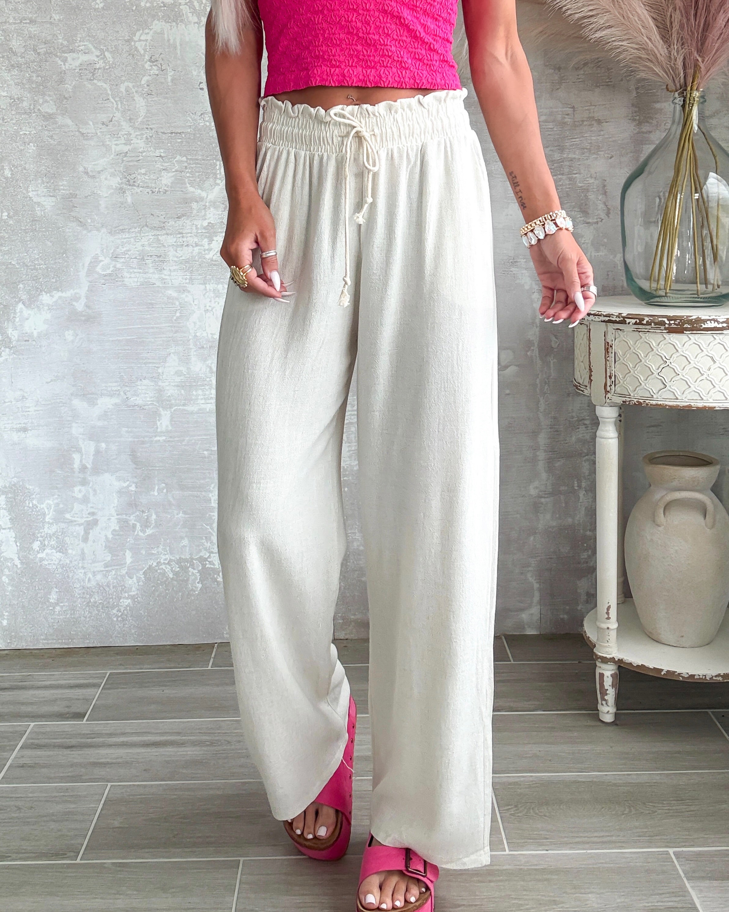 Brielle Linen Wide Leg Pants - Beige