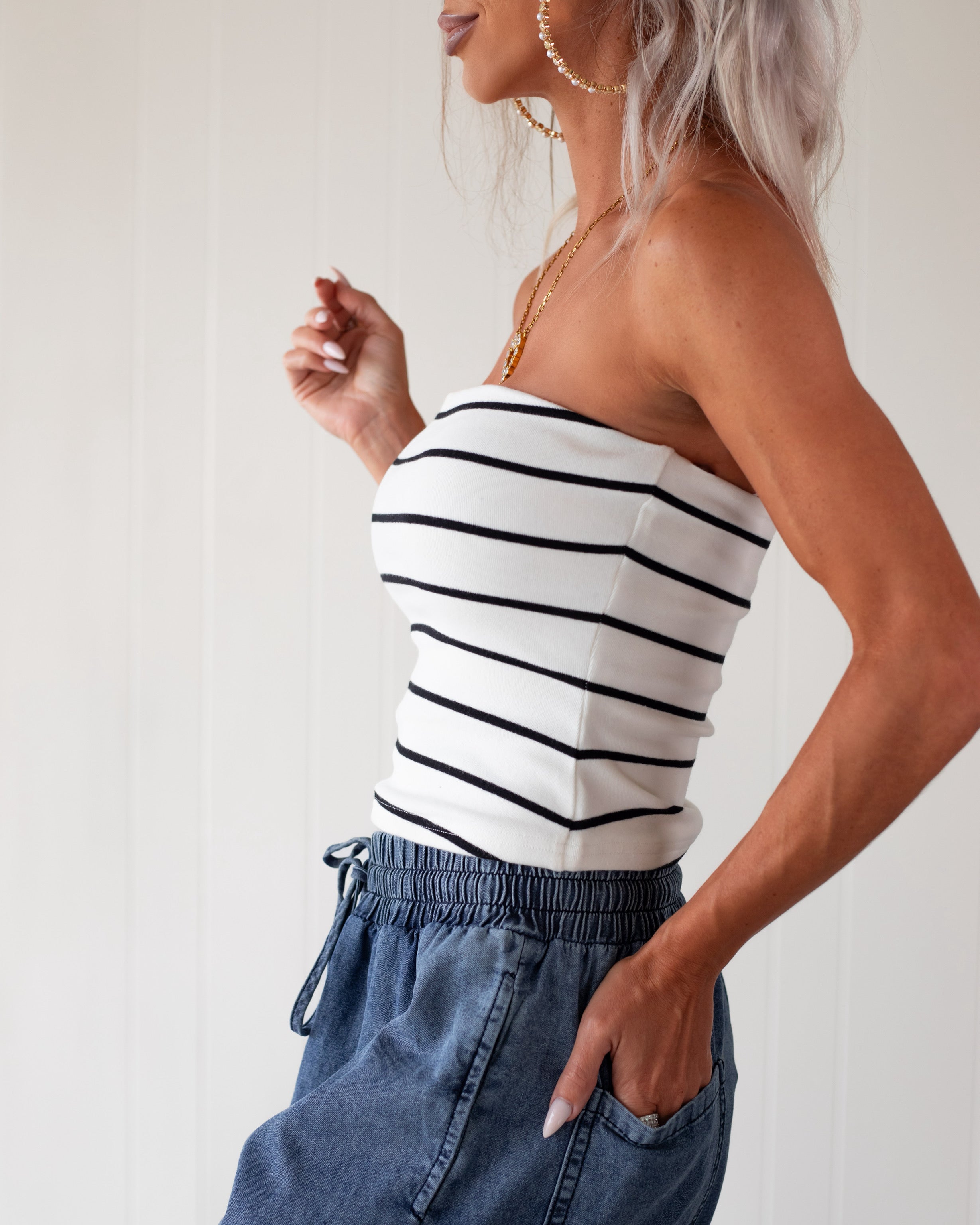 Sun Chaser Striped Tube Top - Off White
