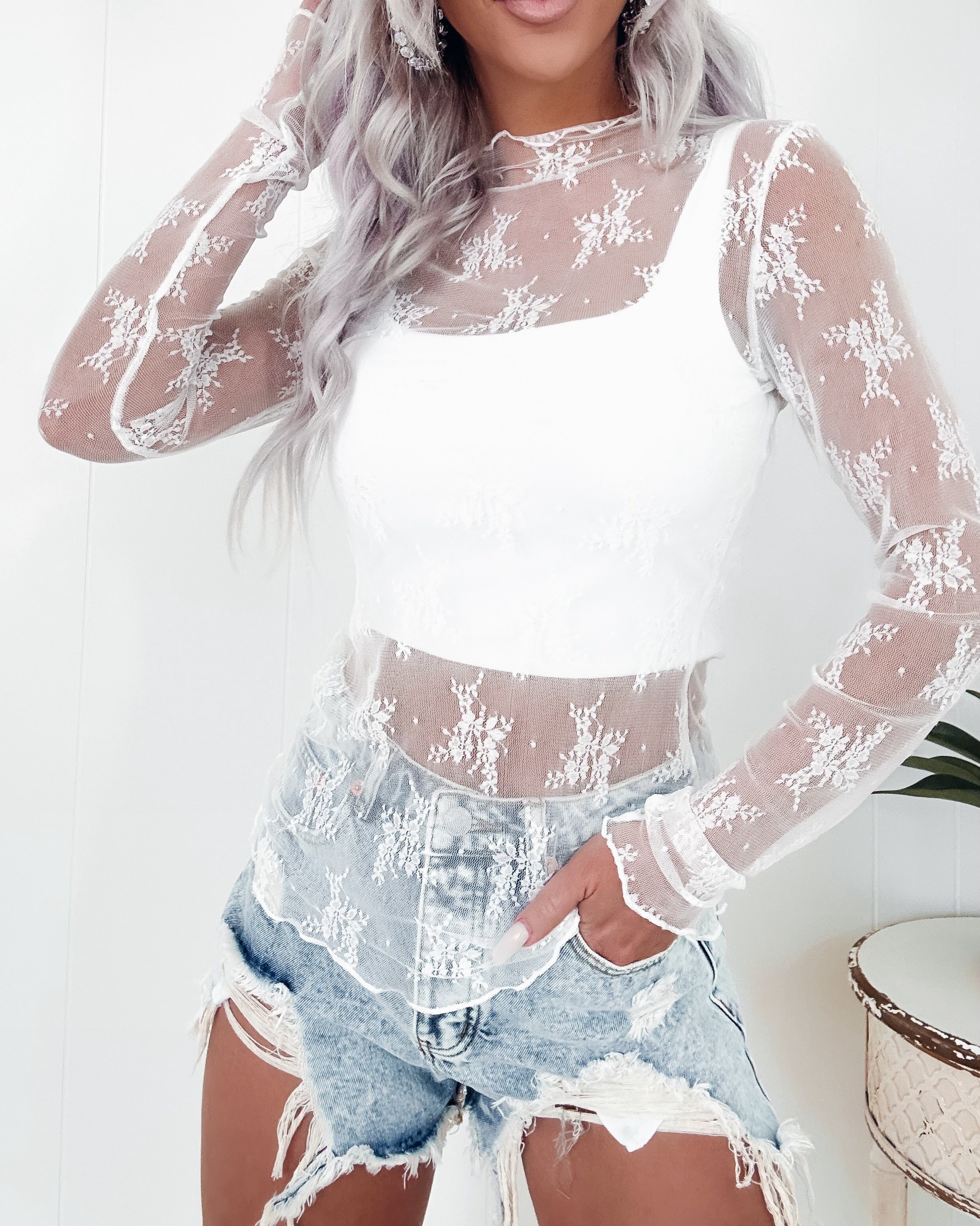 Tell It To My Heart Floral Lace Top - White