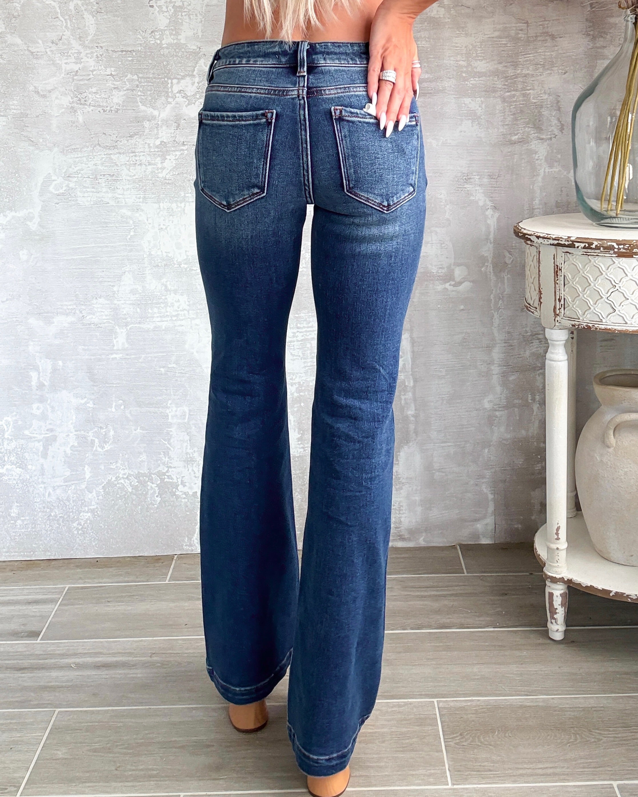 Kenzie Low Rise Flare Jeans - Dark Wash