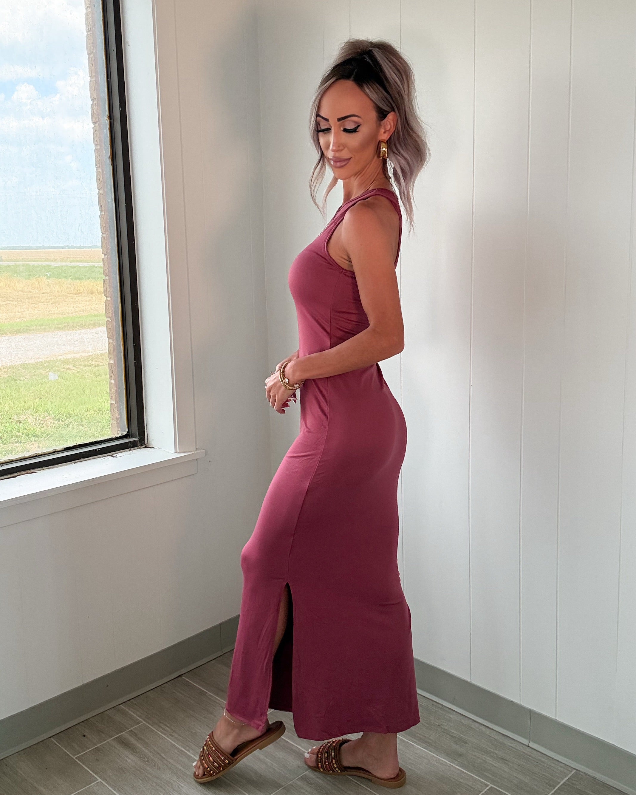 Berry High Neck Maxi Dress