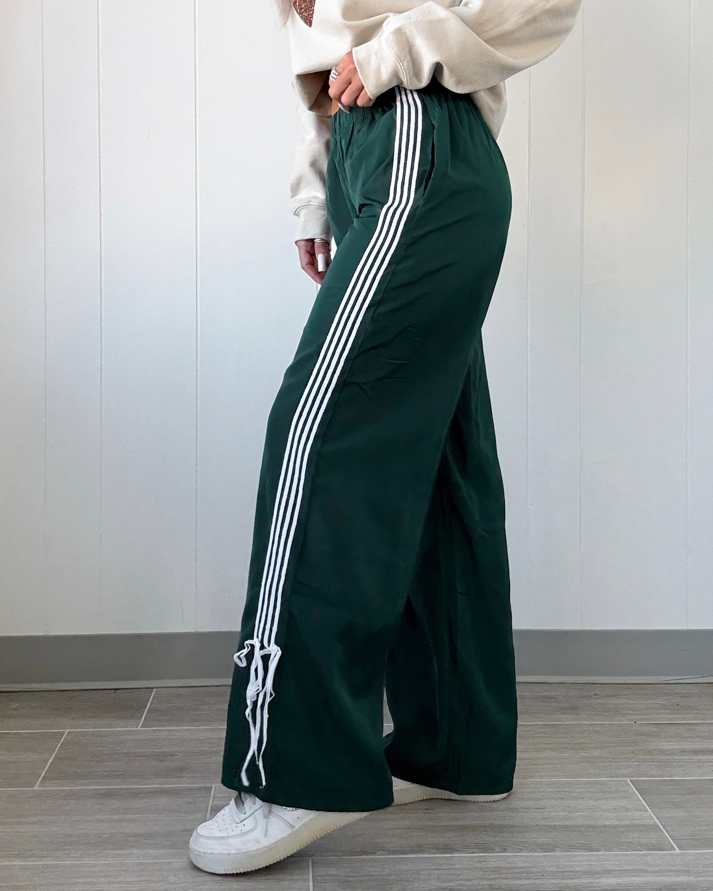 Into You Striped Ribbon Track Pants - Green