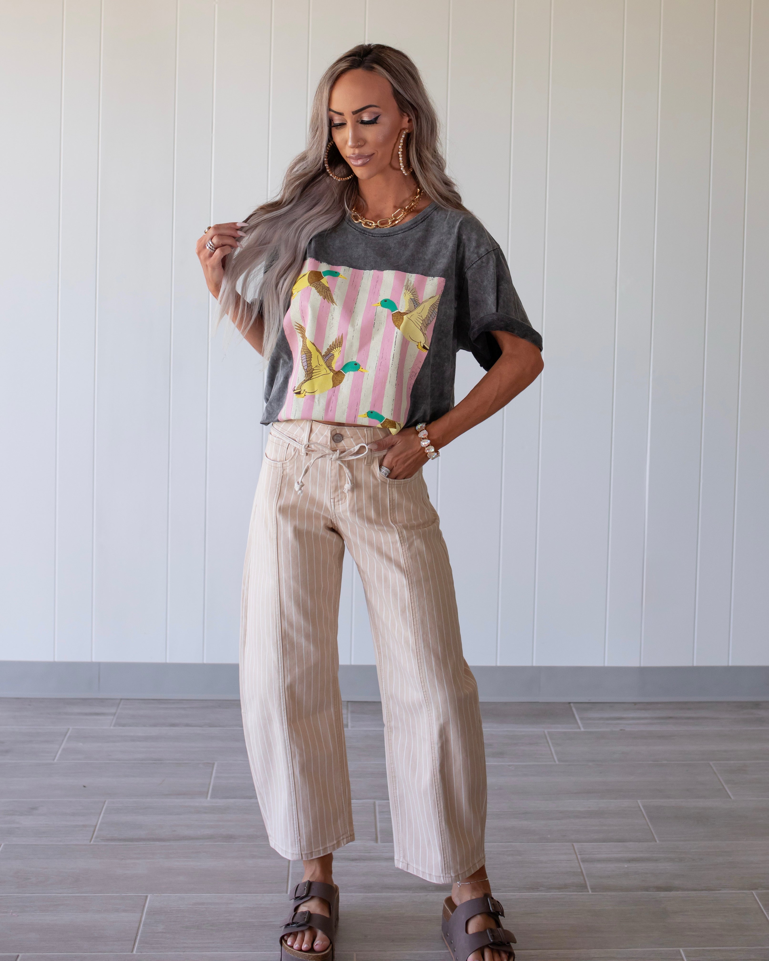 Sandy Stripe Barrel Jeans