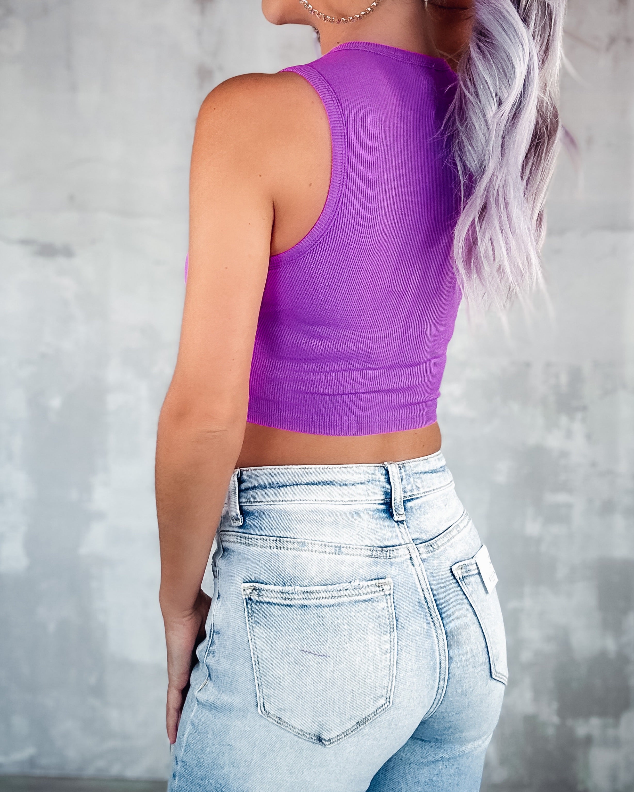 Barely There Ribbed Cropped Tank Top - Violet