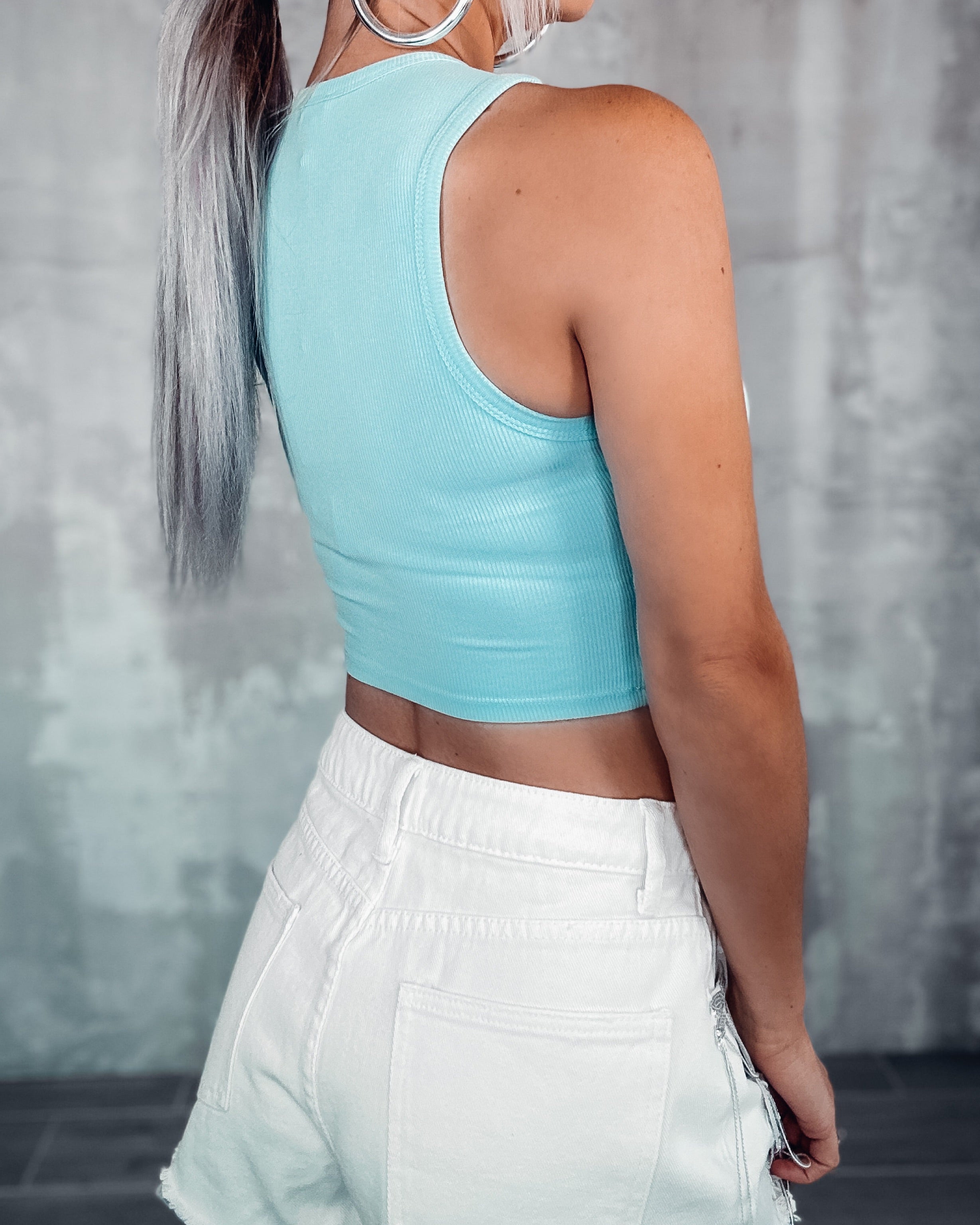 Barely There Ribbed Cropped Tank Top - Aqua