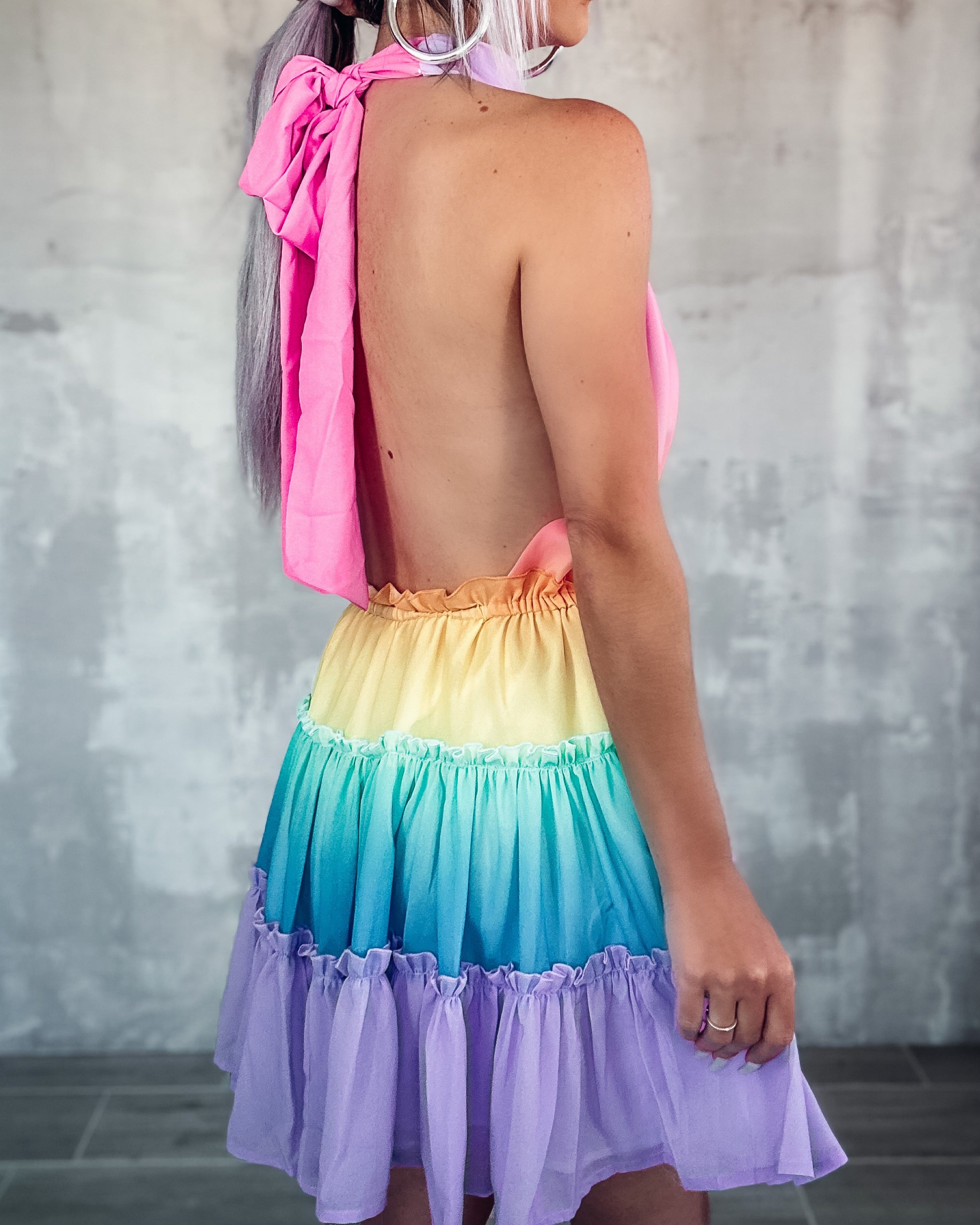 Dreamy Pastel Open-Back Mini Dress - Pastel Ombre