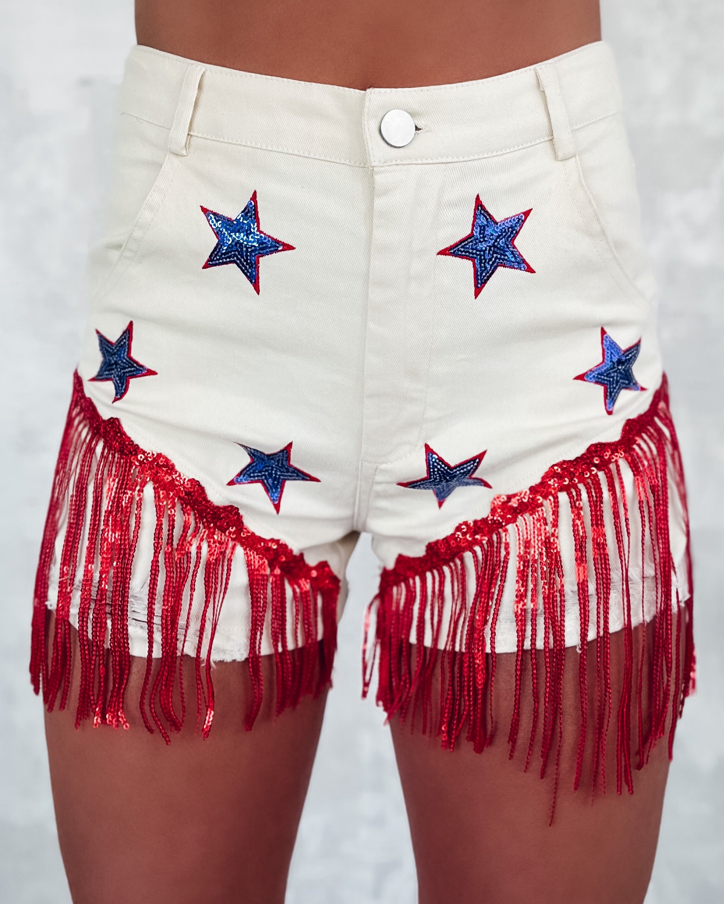 Starstruck Sequin Fringe Shorts - Cream