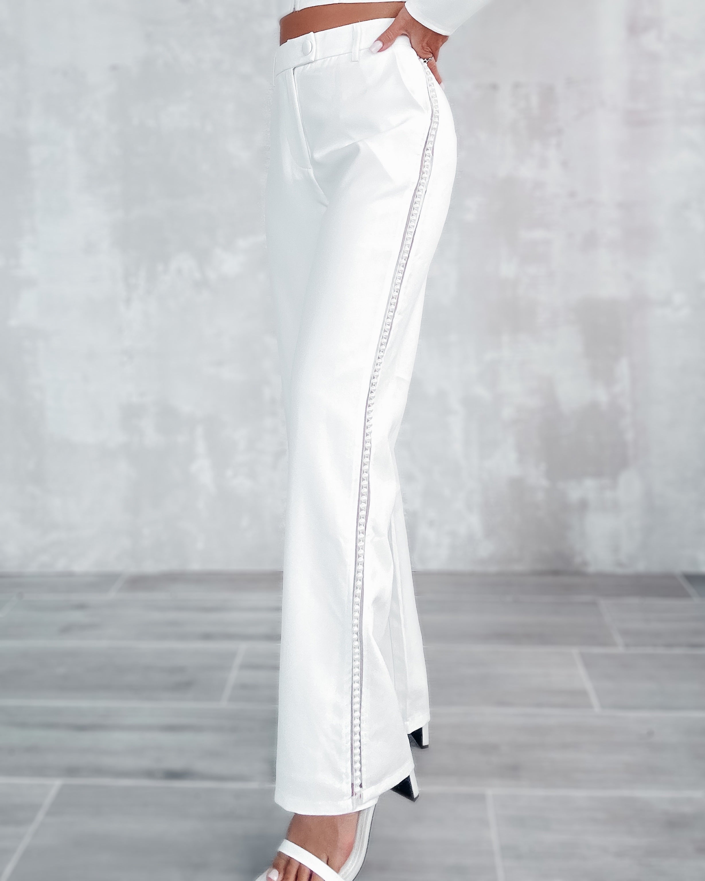 Luxe Pearl Embellished Trousers - White