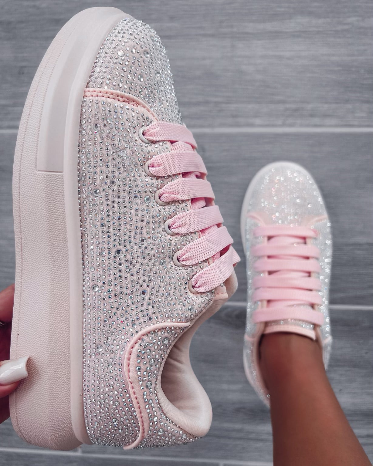 Chloe Rhinestone Sneakers - Pink