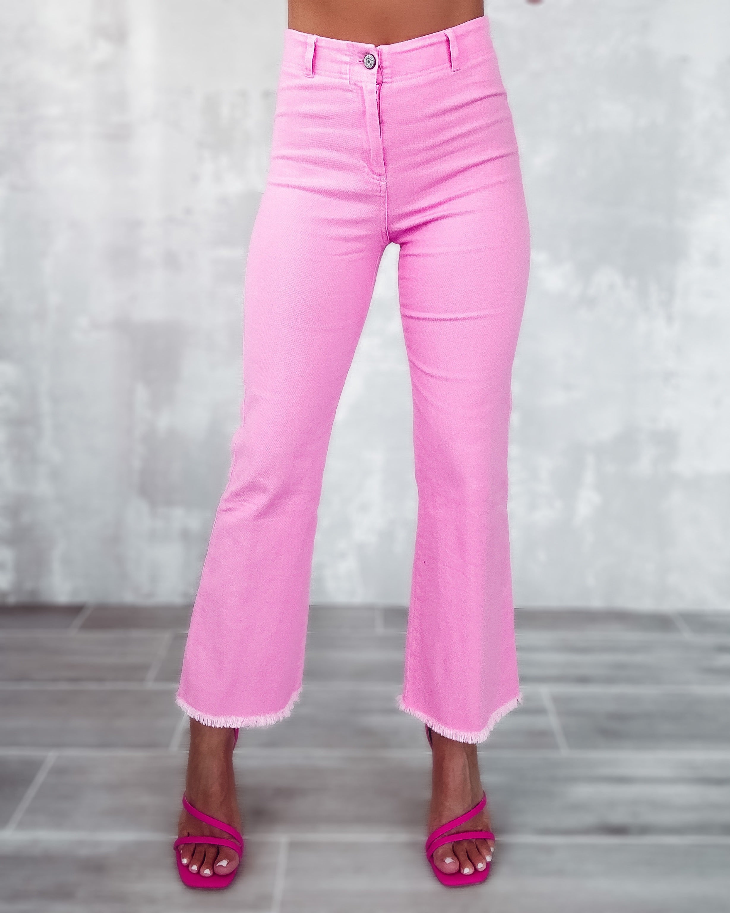 Judy Wide Leg Cropped Jeans - Candy Pink