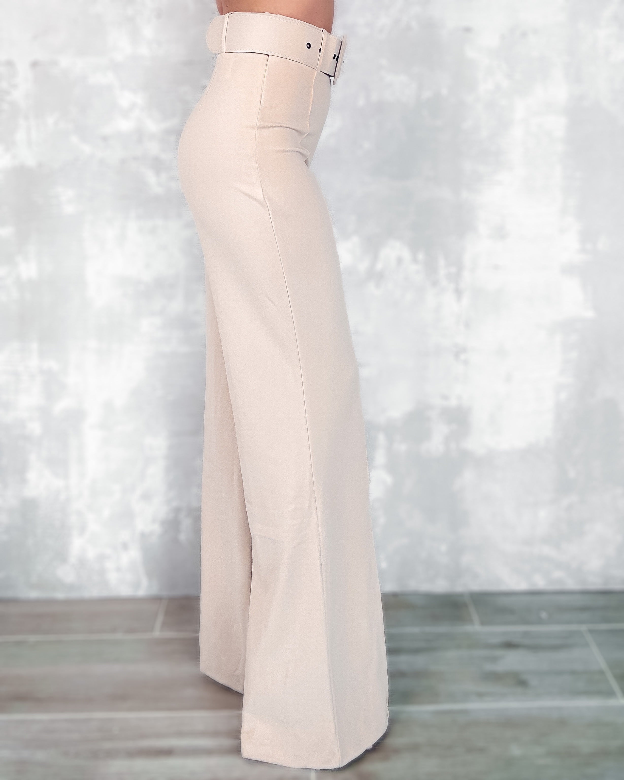 Tailored Perfection Belted Pants - Beige