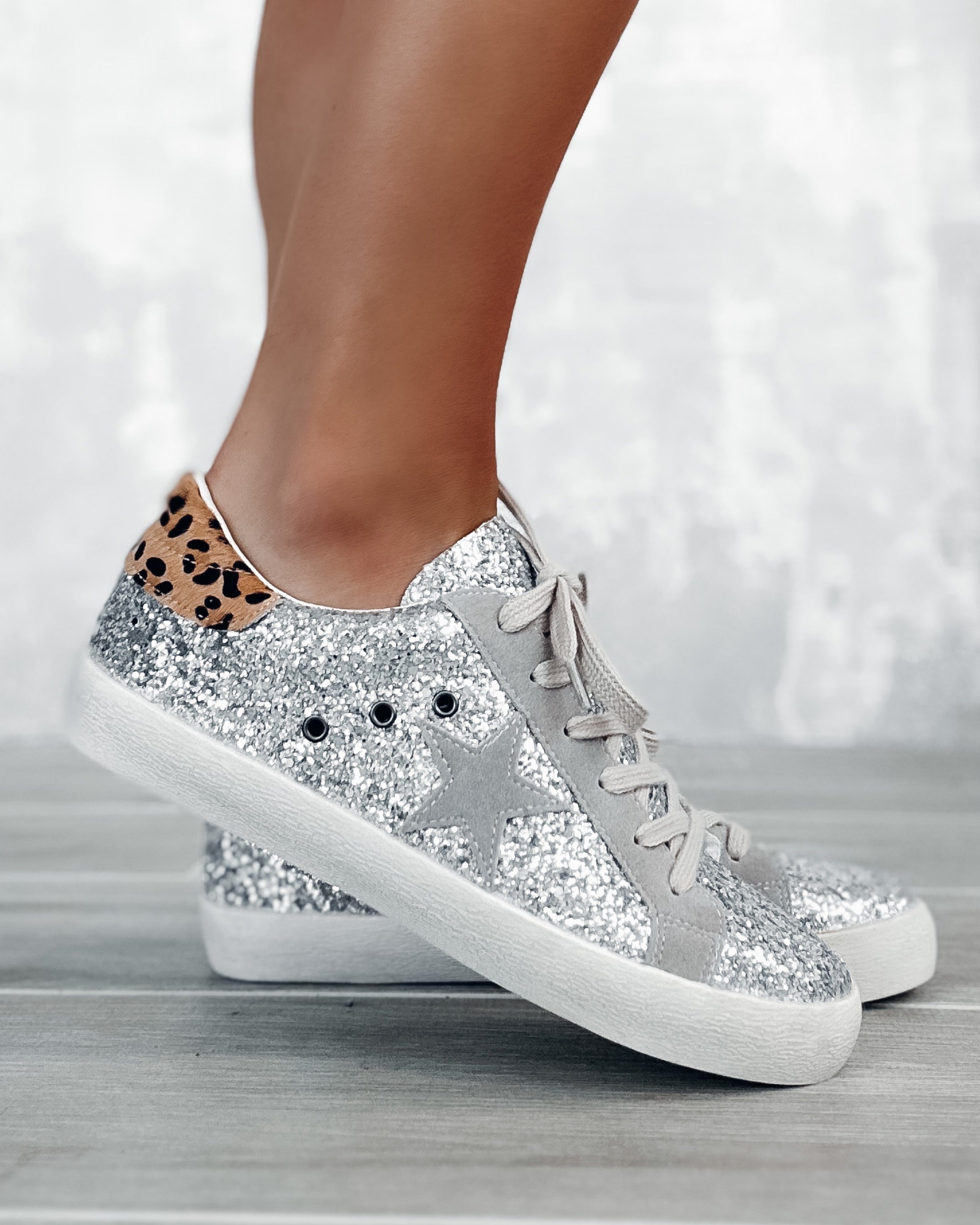 Skylar Glitter Star Sneakers - Silver
