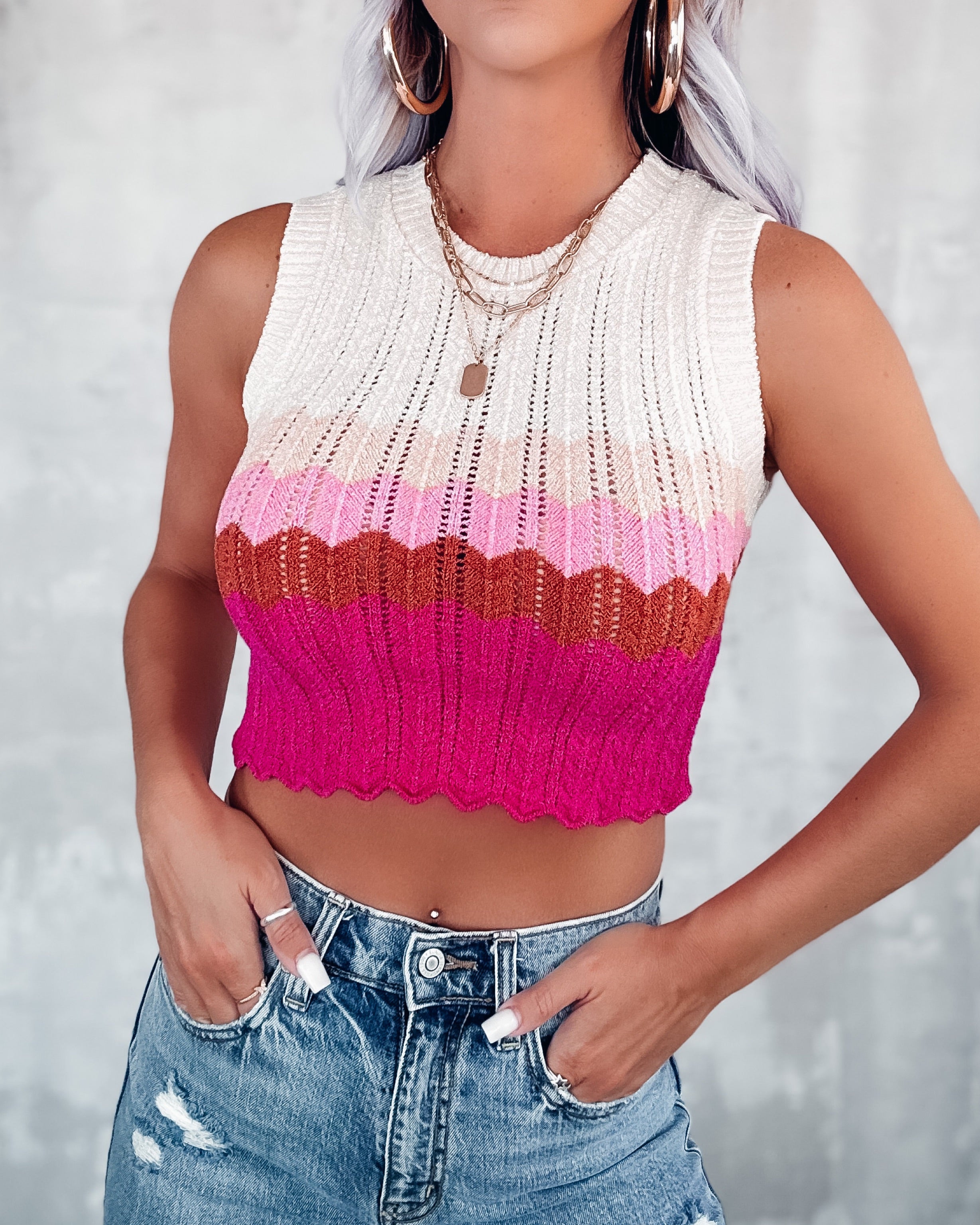 Knit Kween Crop Top - Pink/Cream