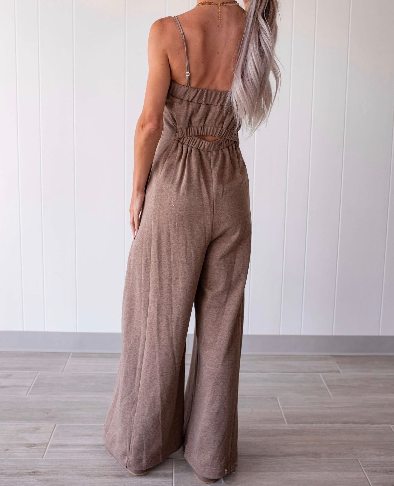 She's So Chic Wide Leg Jumpsuit - Heather Mocha