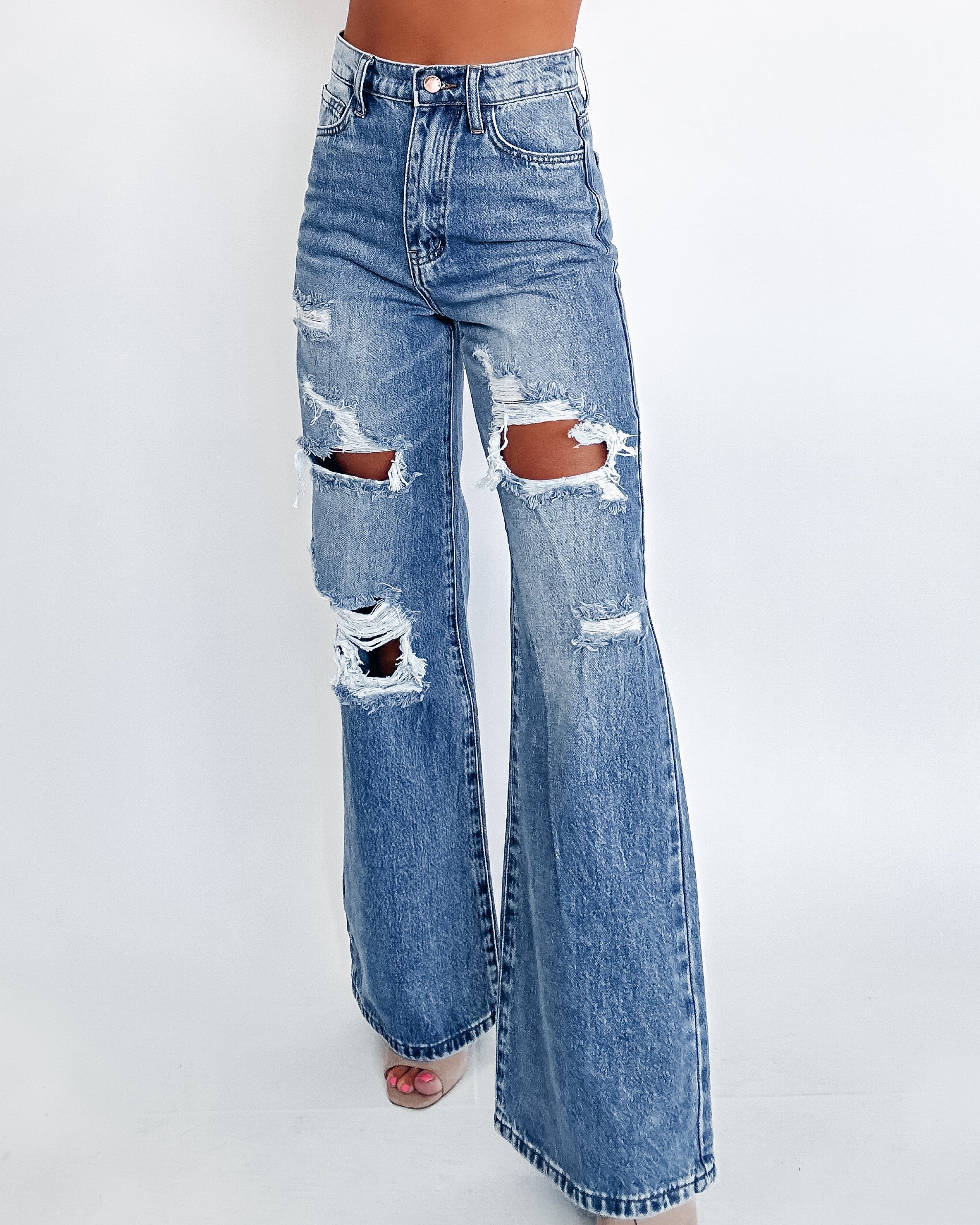 Giselle Wide Leg Distressed Jeans