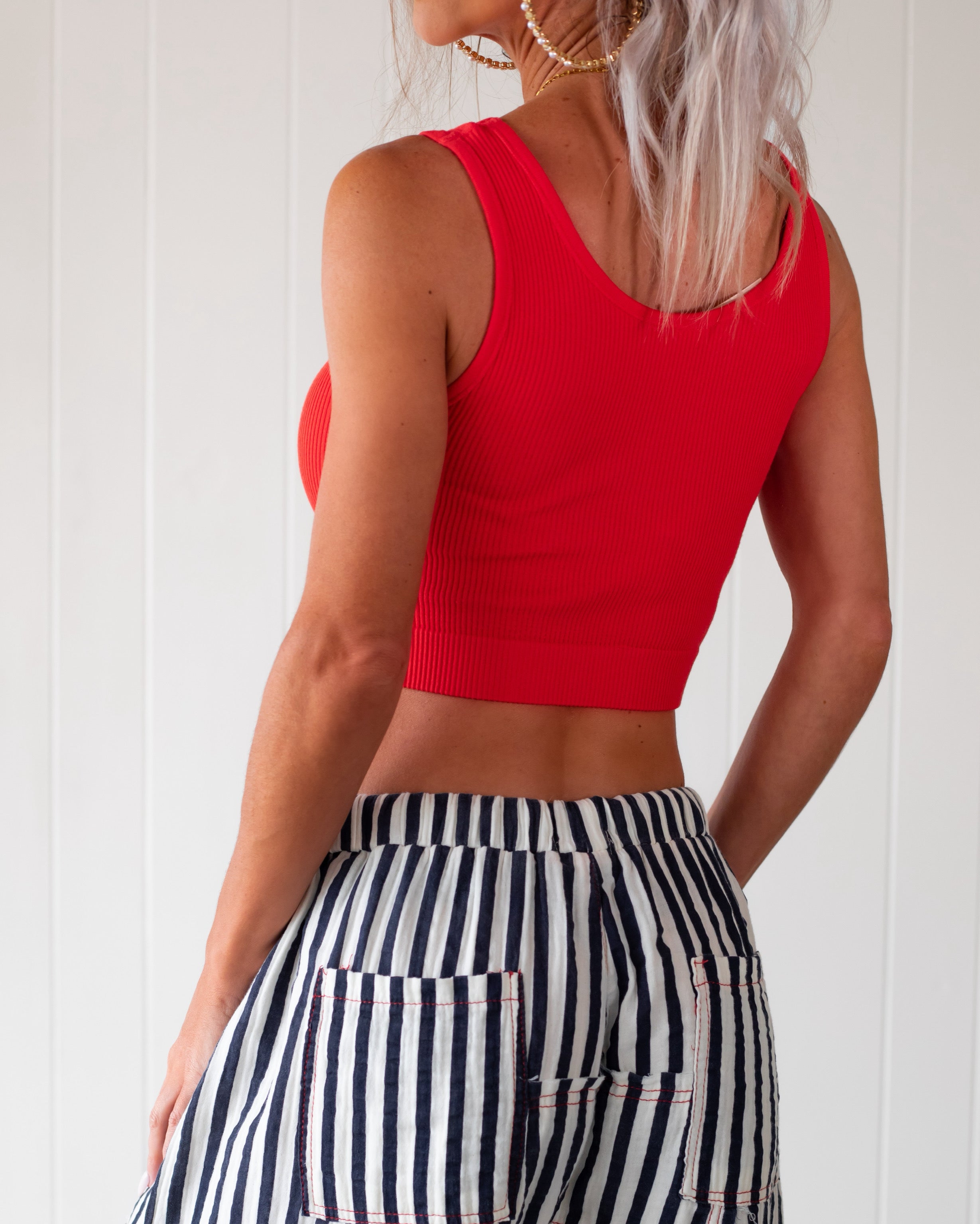 Easy Days Henley Ribbed Modal Tank - Red