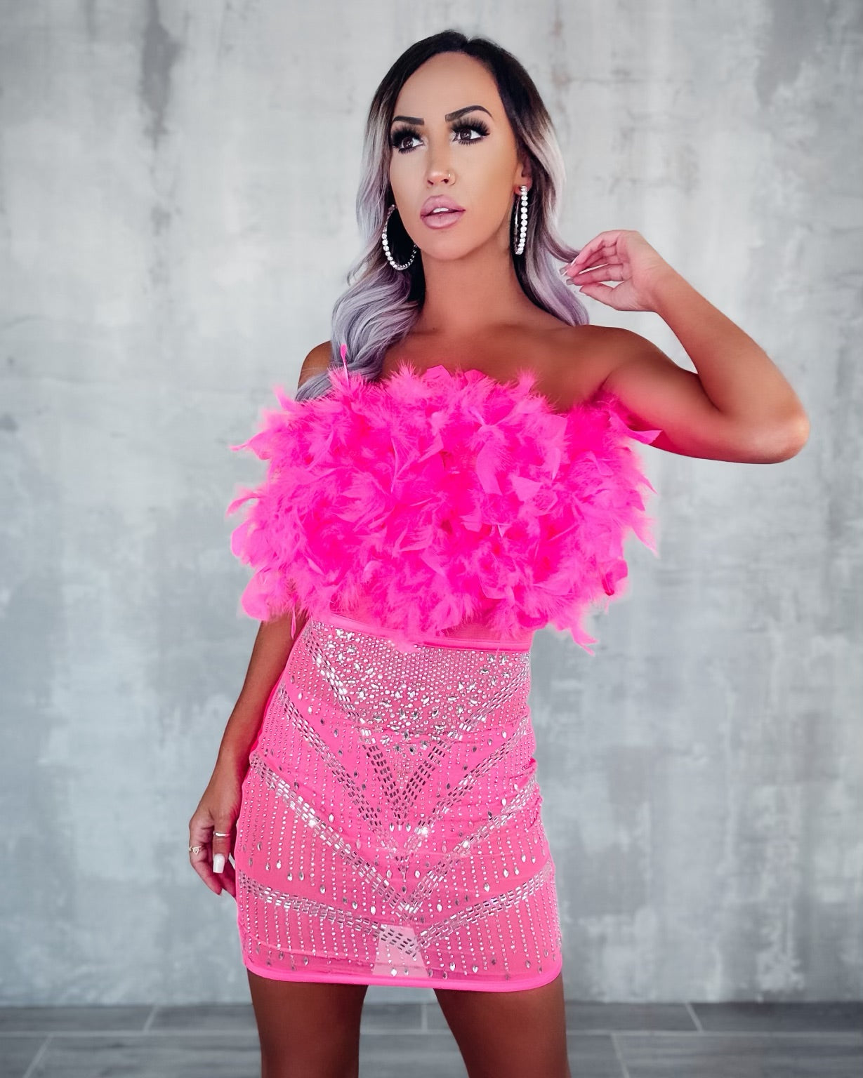 Sassy Sequin Feathered Mini Dress - Hot Pink