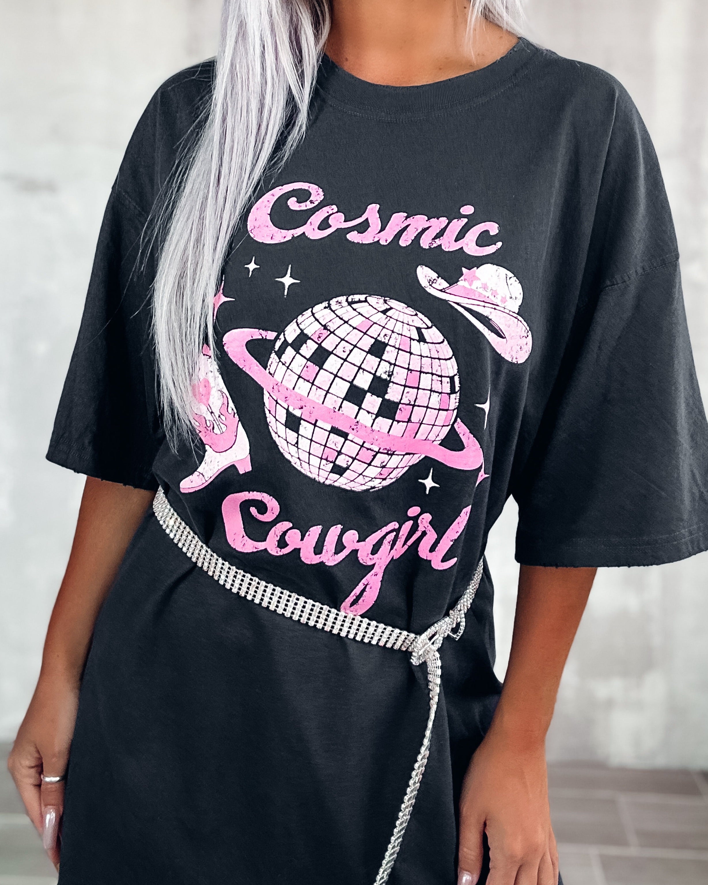 Cosmic Cowgirl Graphic Oversized Tee - Black