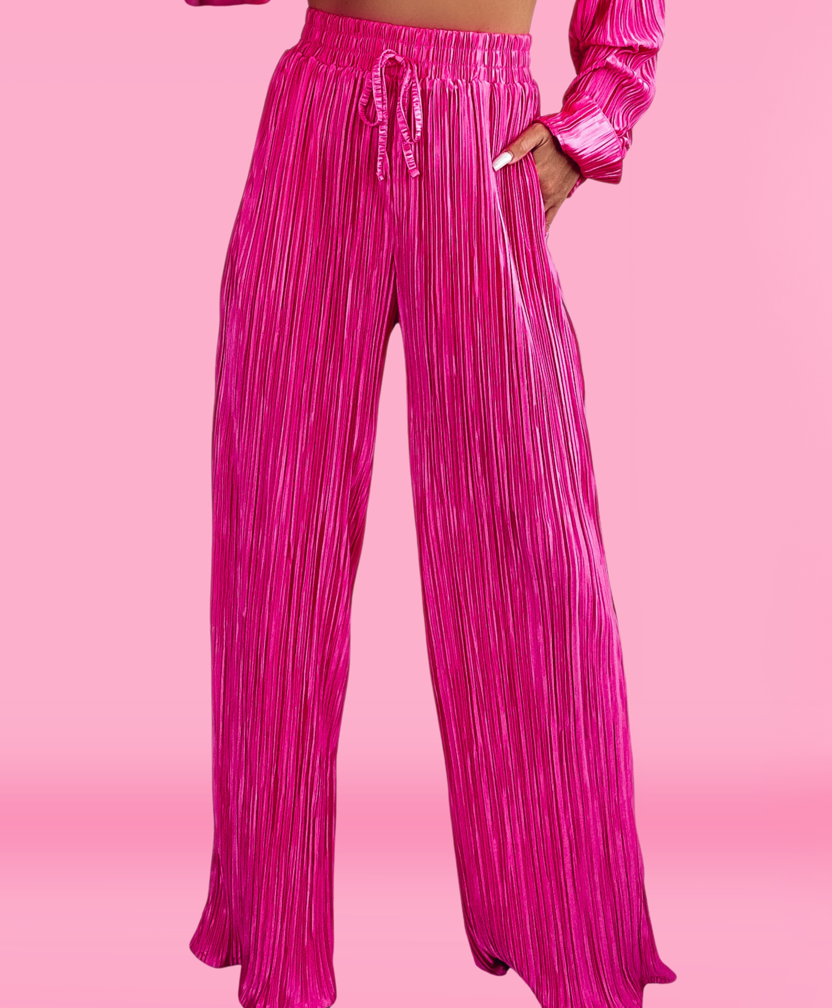 Relaxed Pleat Paradise Lounge Set - Hot Pink