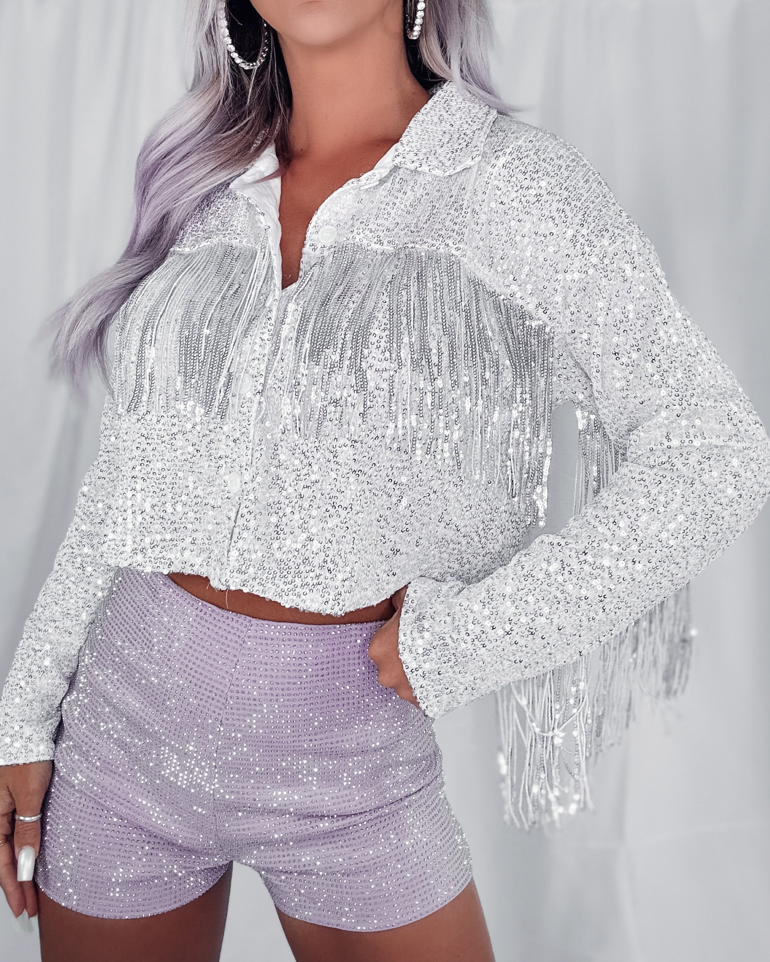 Sparkle and Slay Crop Jacket - Silver