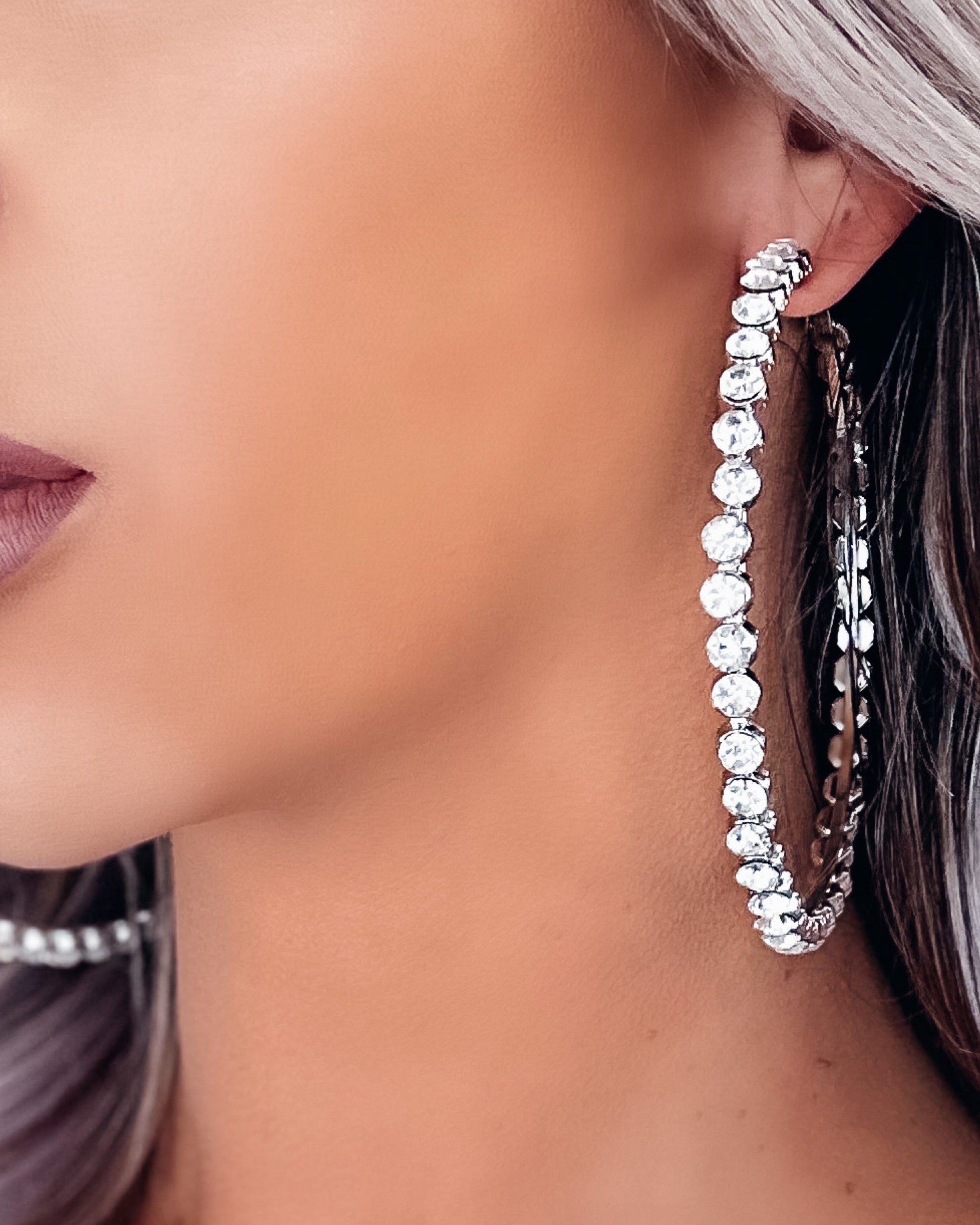 Large Vera Diamond Hoop Earrings - Silver
