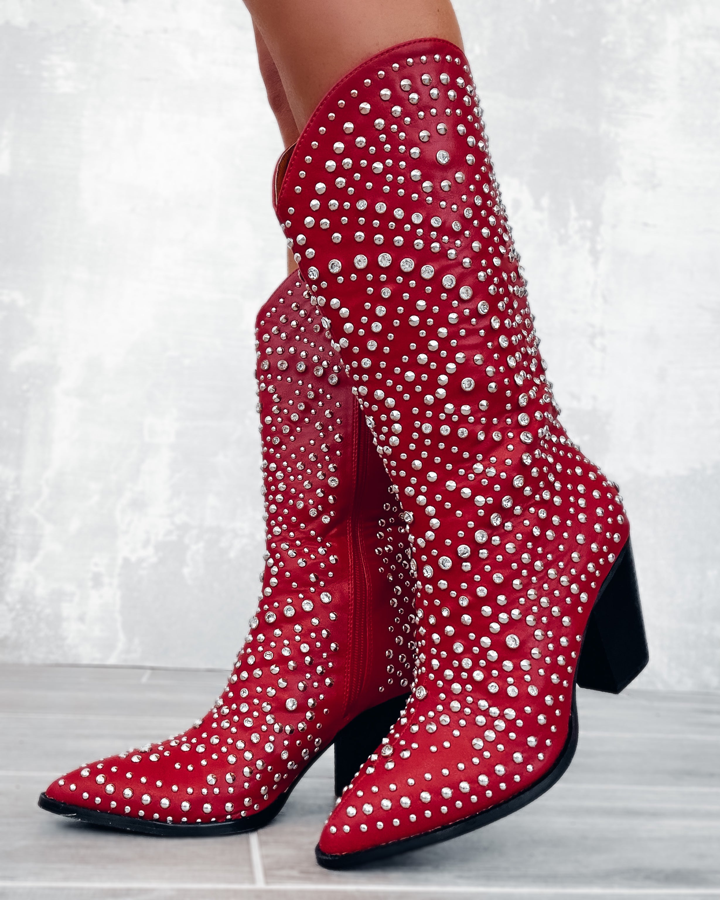 Jolene Studded Boots - Red